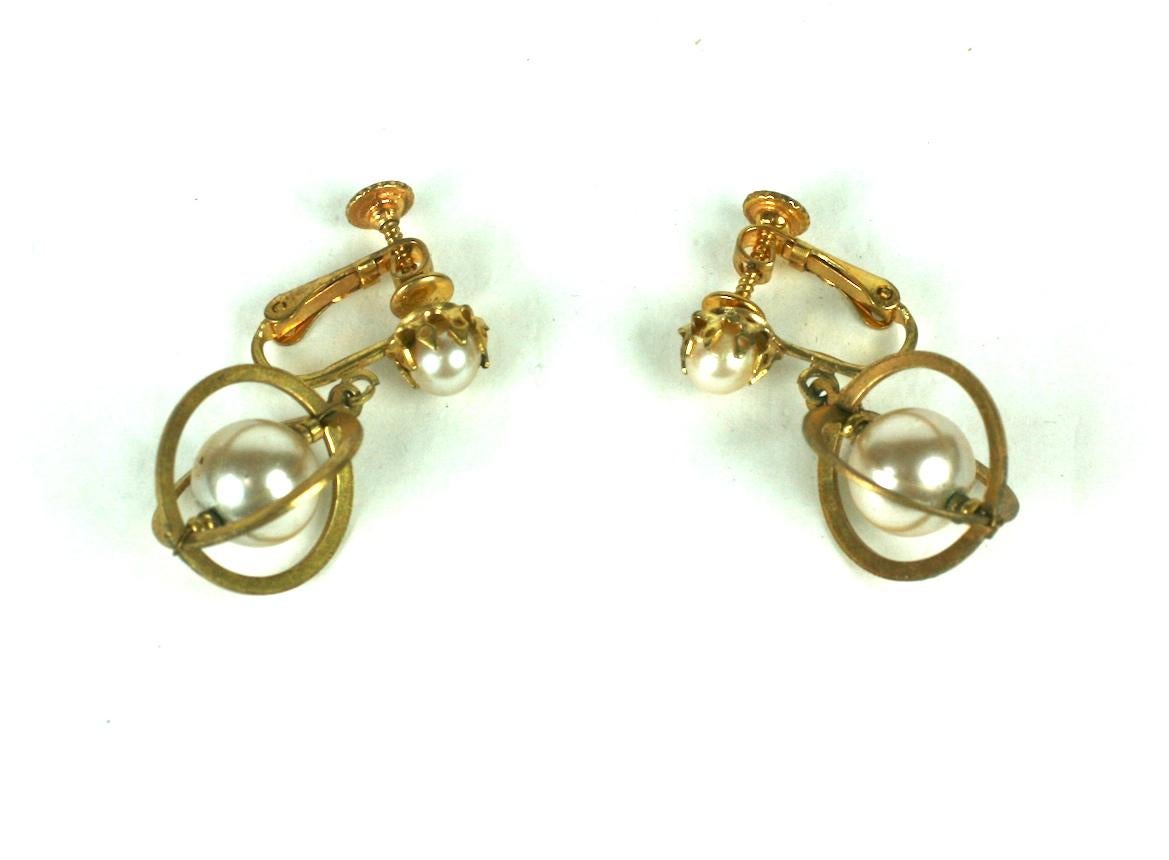 Miriam Haskell Pearl Orbit Earclips In Excellent Condition For Sale In New York, NY