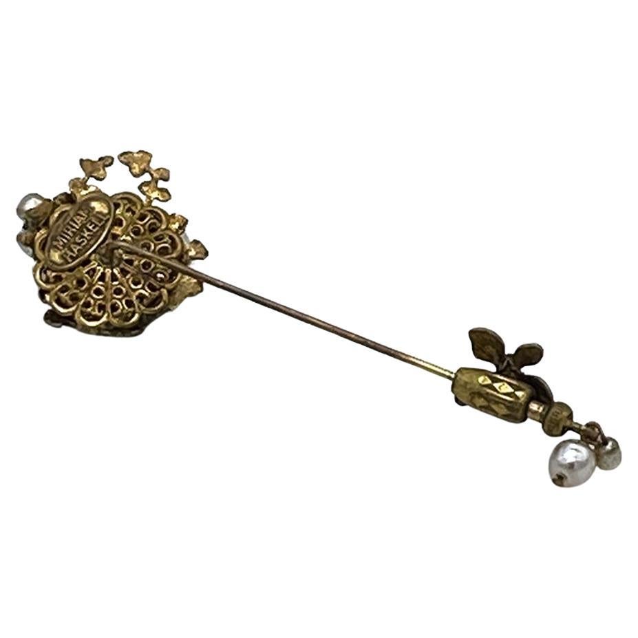 Baroque Miriam Haskell Pearl Stick Pin/Brooch  For Sale