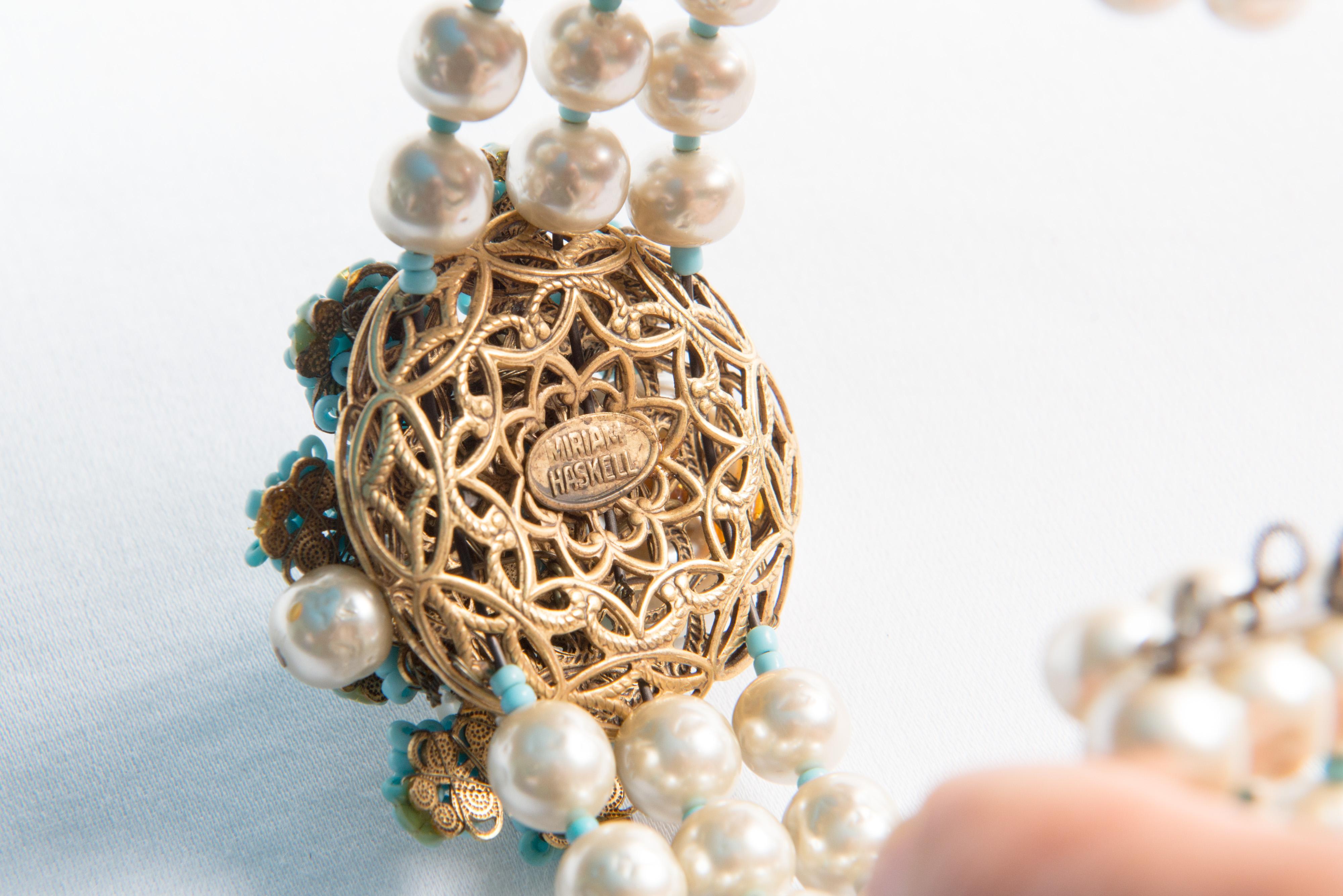 Miriam Haskell Set aus Halskette und Armband mit Perlen, türkisfarbenen Perlen und Perlen im Angebot 6
