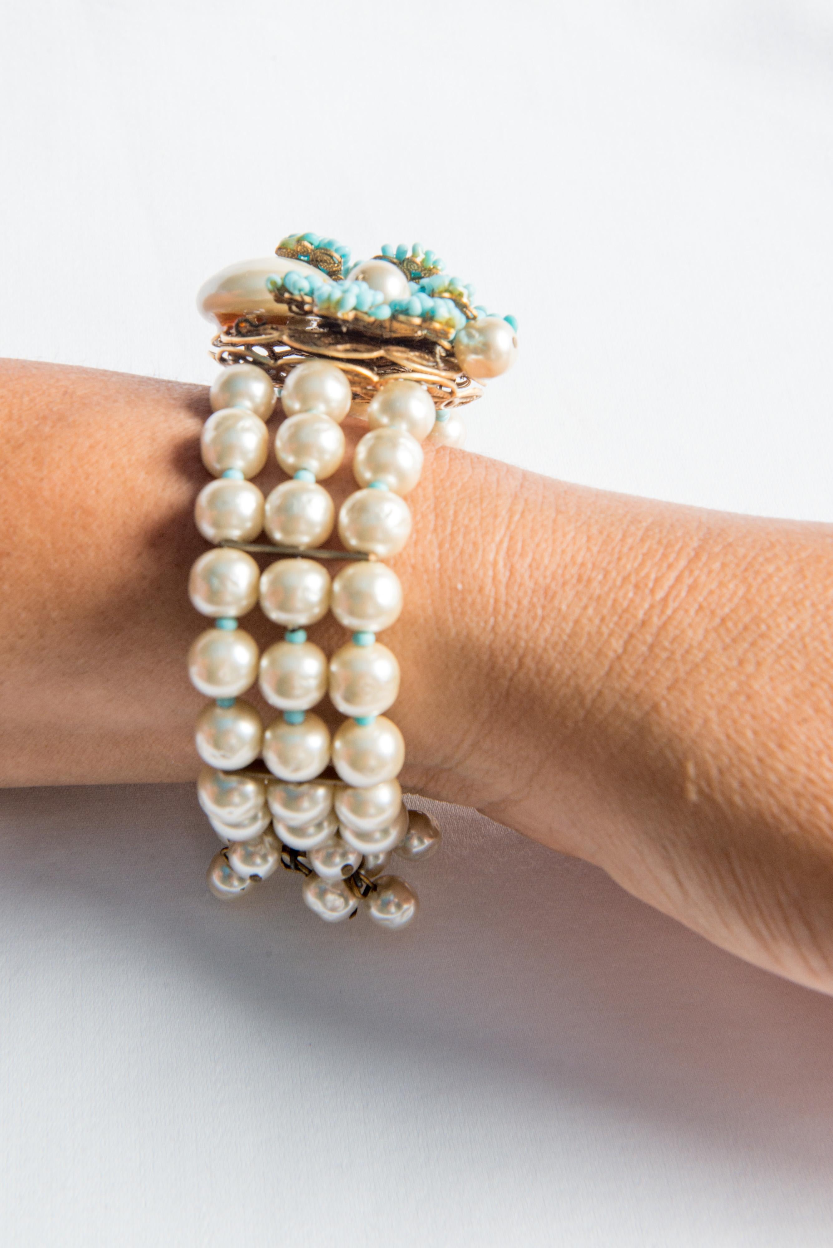 Miriam Haskell Set aus Halskette und Armband mit Perlen, türkisfarbenen Perlen und Perlen im Angebot 8