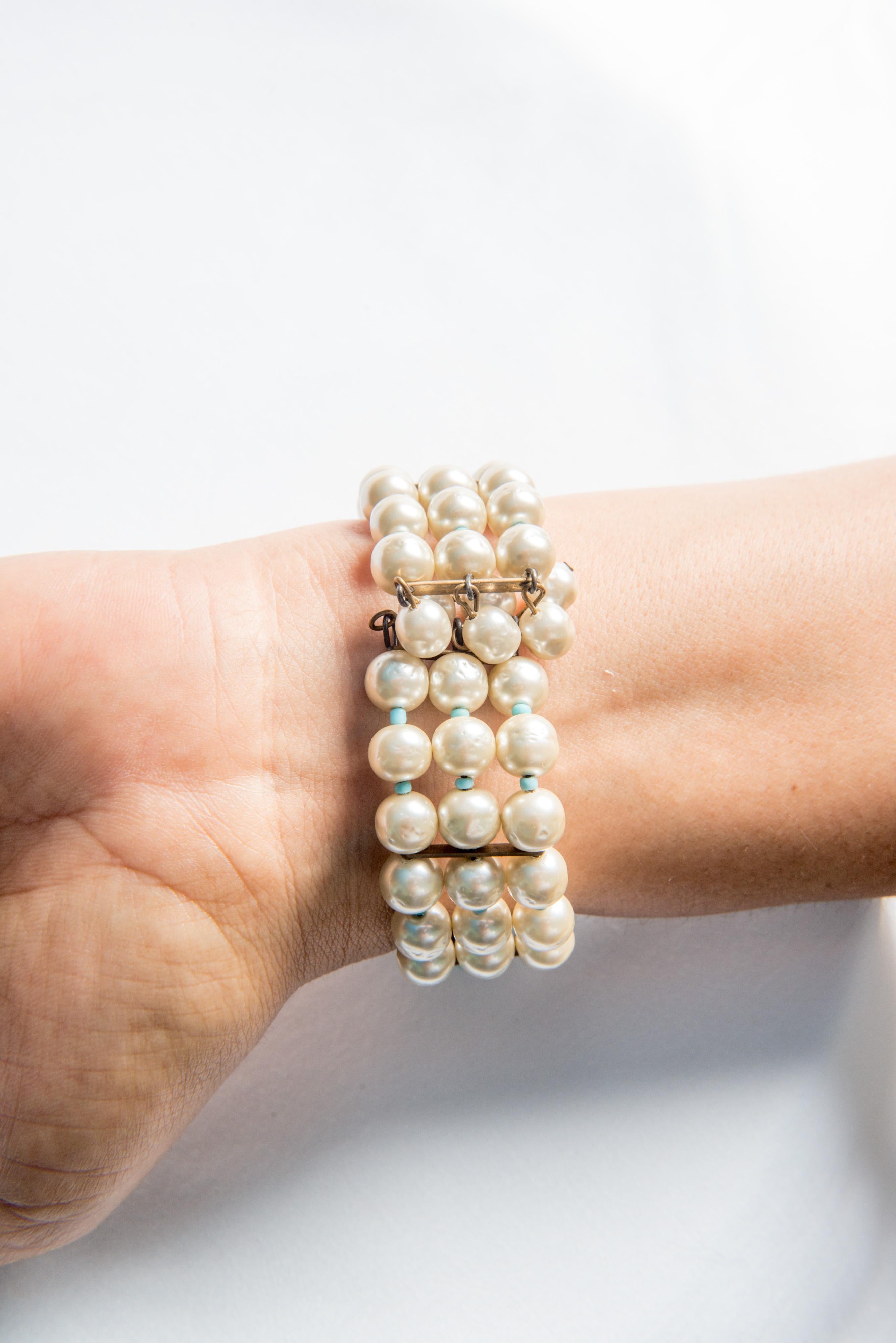 Miriam Haskell Set aus Halskette und Armband mit Perlen, türkisfarbenen Perlen und Perlen im Angebot 10