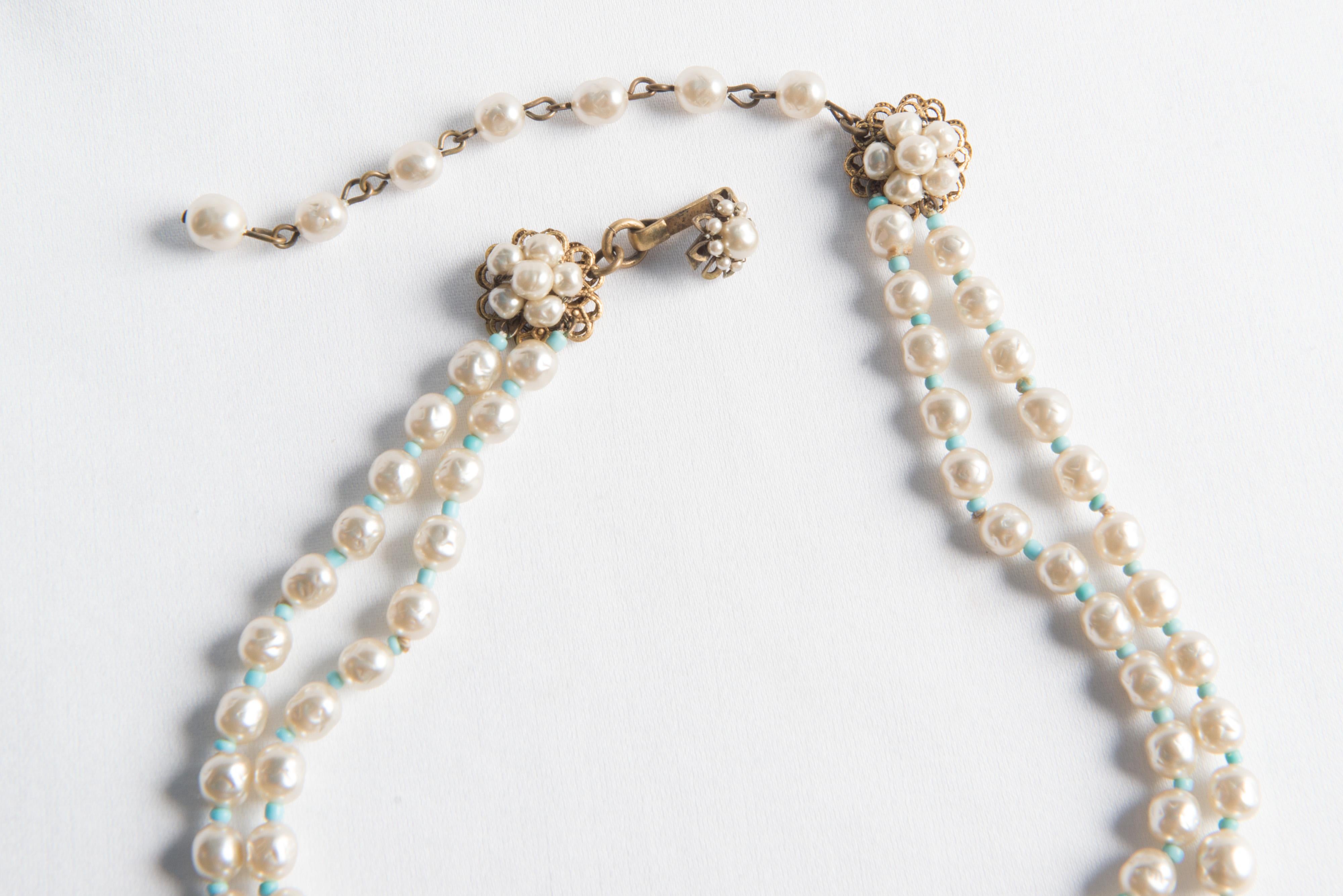 Miriam Haskell Set aus Halskette und Armband mit Perlen, türkisfarbenen Perlen und Perlen im Angebot 2
