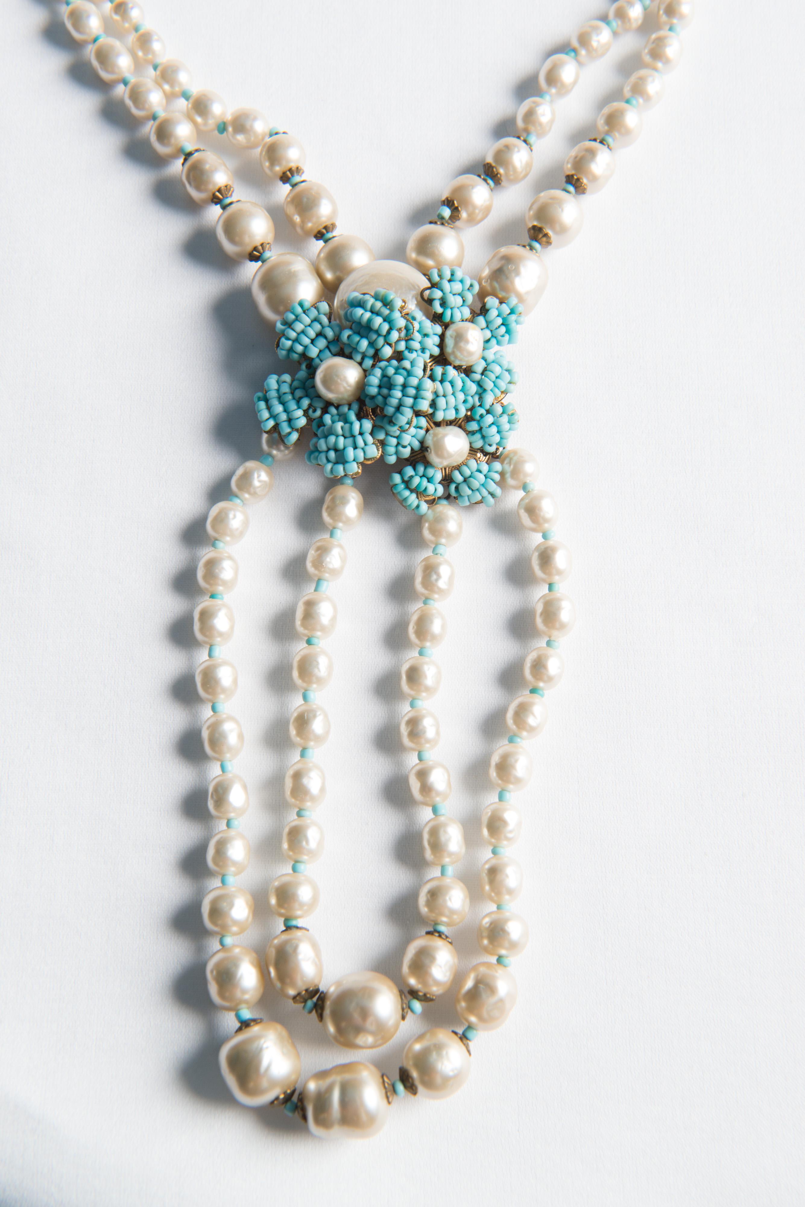 Miriam Haskell Set aus Halskette und Armband mit Perlen, türkisfarbenen Perlen und Perlen im Angebot 3