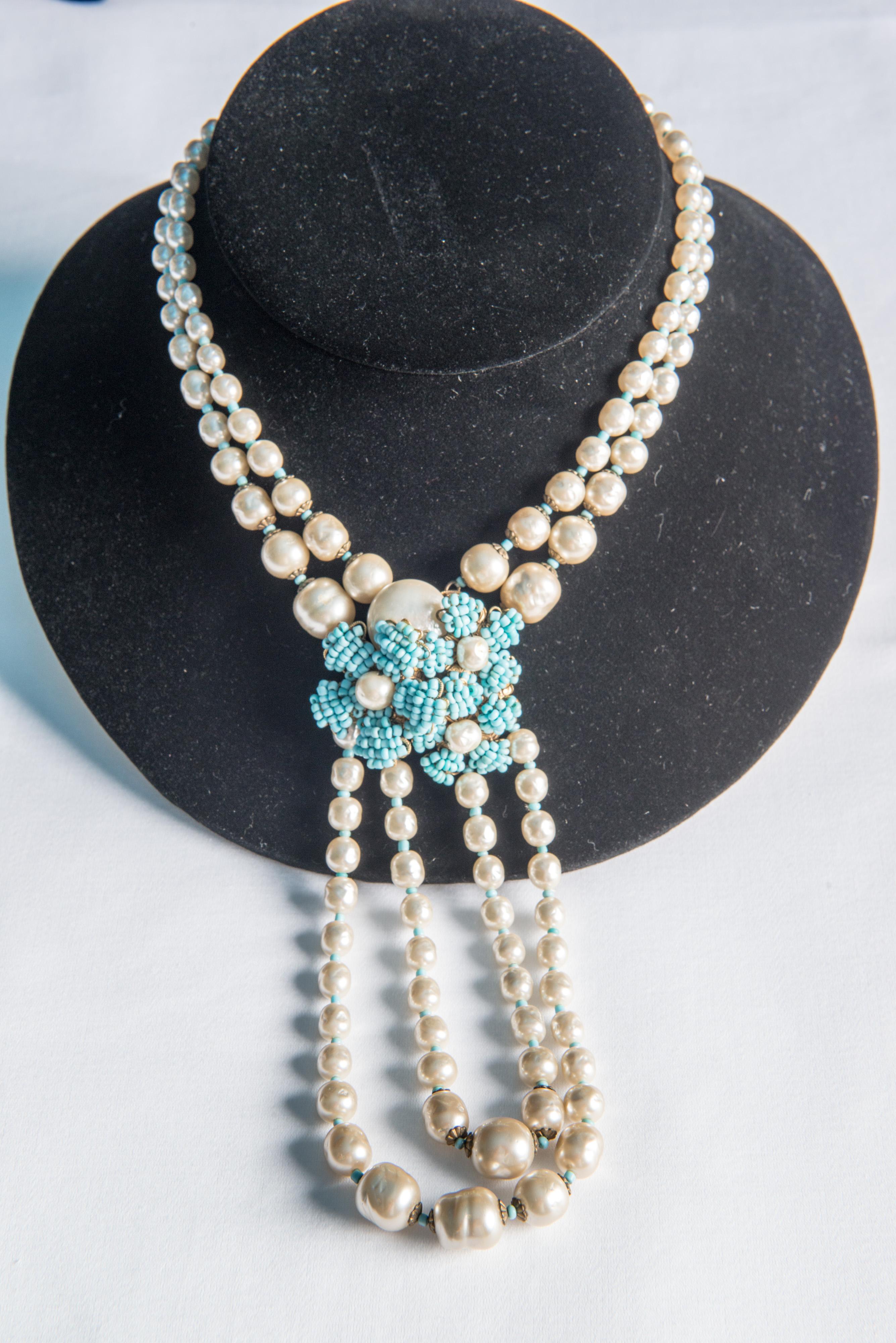 Miriam Haskell Set aus Halskette und Armband mit Perlen, türkisfarbenen Perlen und Perlen im Angebot 4