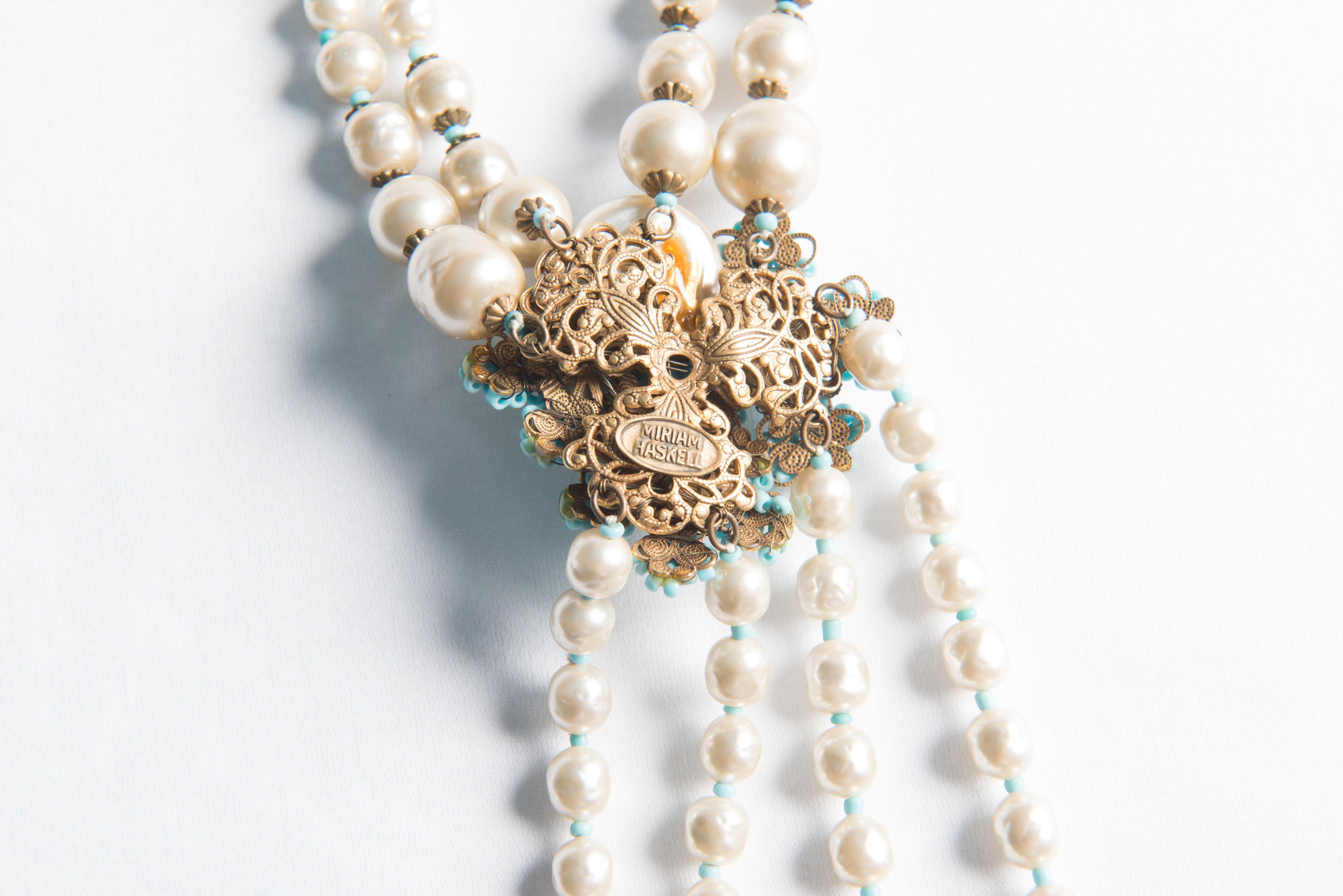 Miriam Haskell Set aus Halskette und Armband mit Perlen, türkisfarbenen Perlen und Perlen im Angebot 5