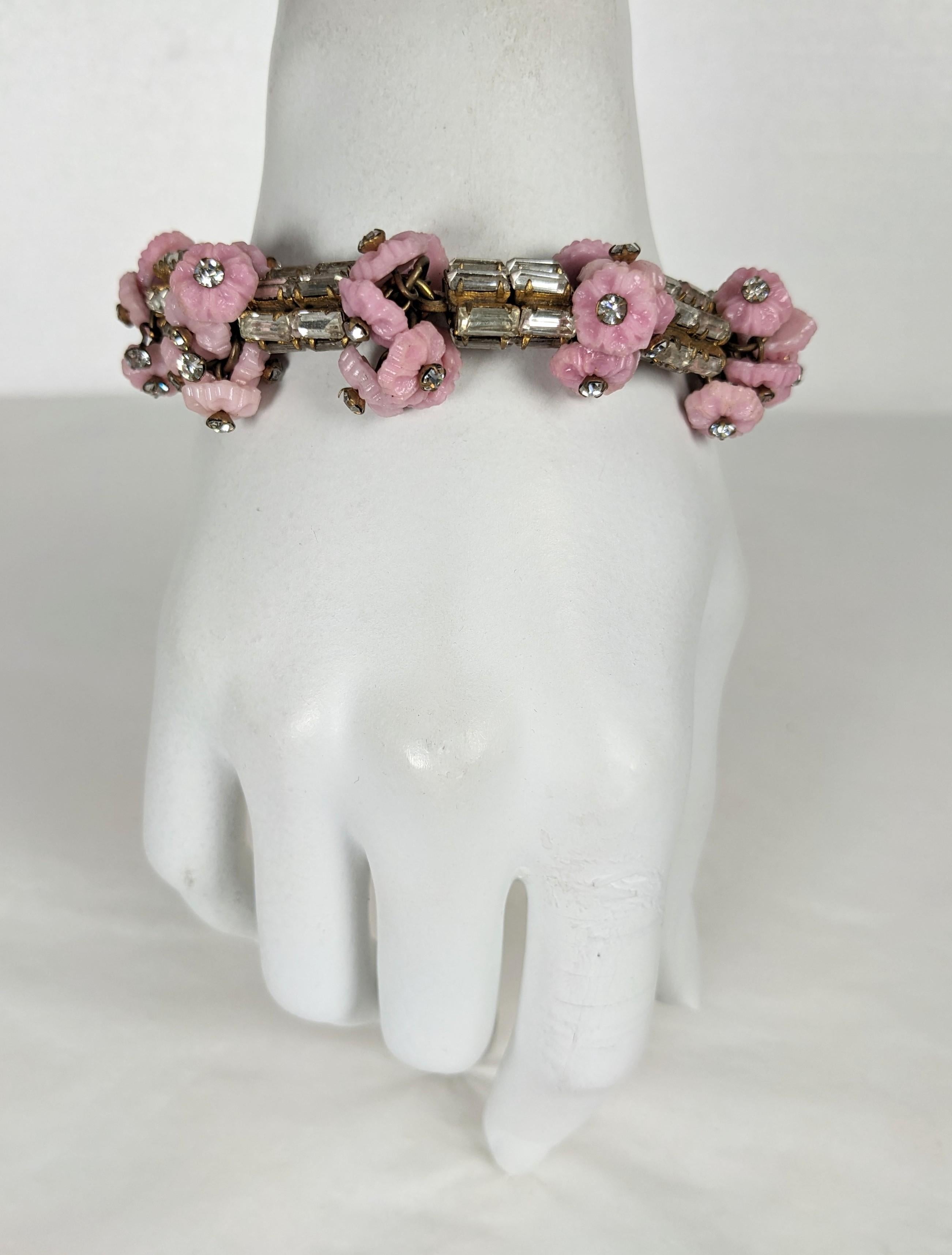 da uomo o donna Miriam Haskell Bracciale con fiori di vetro rosa Gripoix in vendita