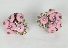Miriam Haskell Pink Gripoix Glass Flower Earrings