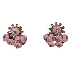 Miriam Haskell Pink Gripoix Glass Flower Earrings