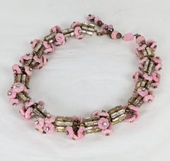 Miriam Haskell Pink Gripoix Glass Flower Necklace