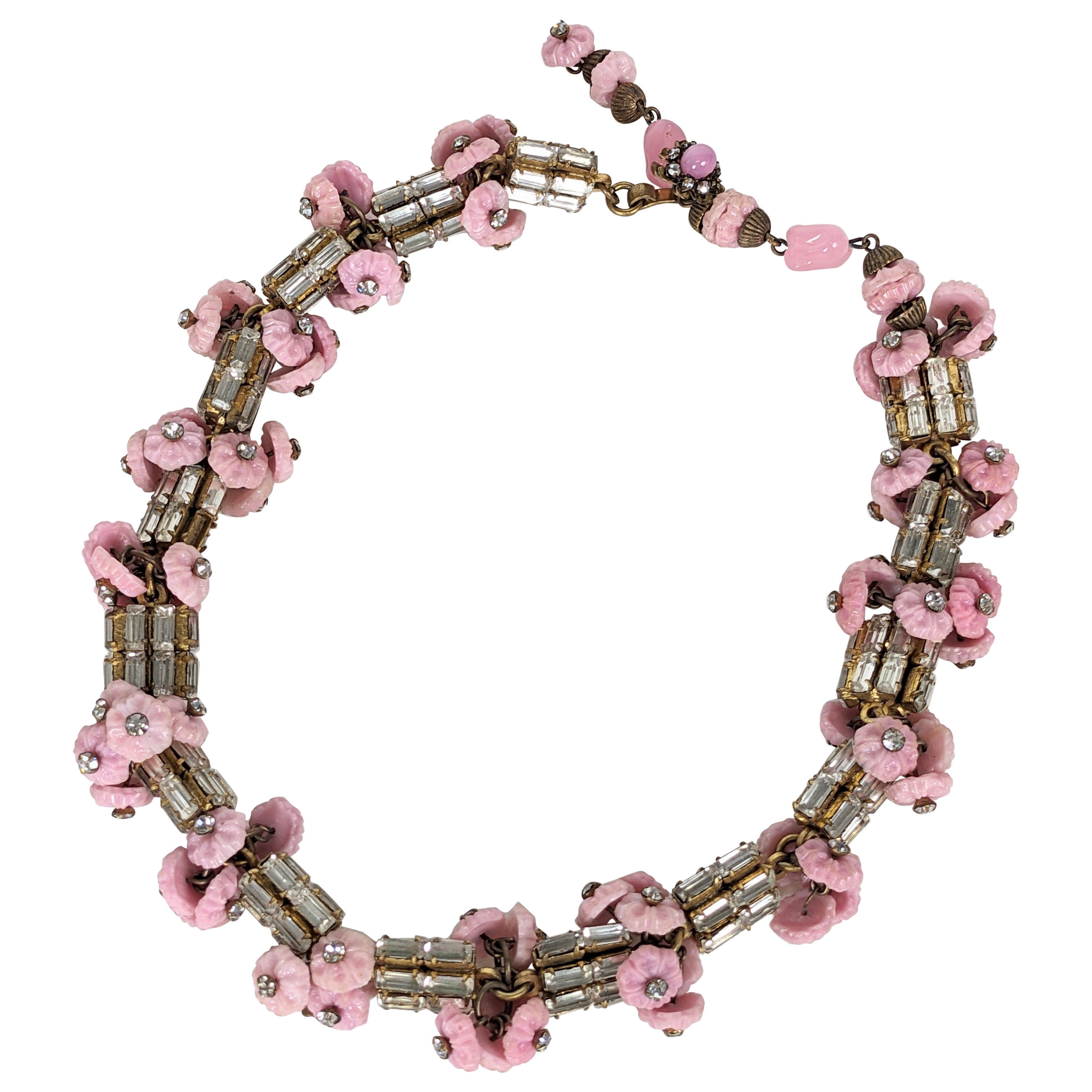 Collana di fiori di vetro Miriam Haskell Pink Gripoix