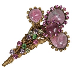 Miriam Haskell Pink Gripoix Glass Romantic Bouquet Brooch