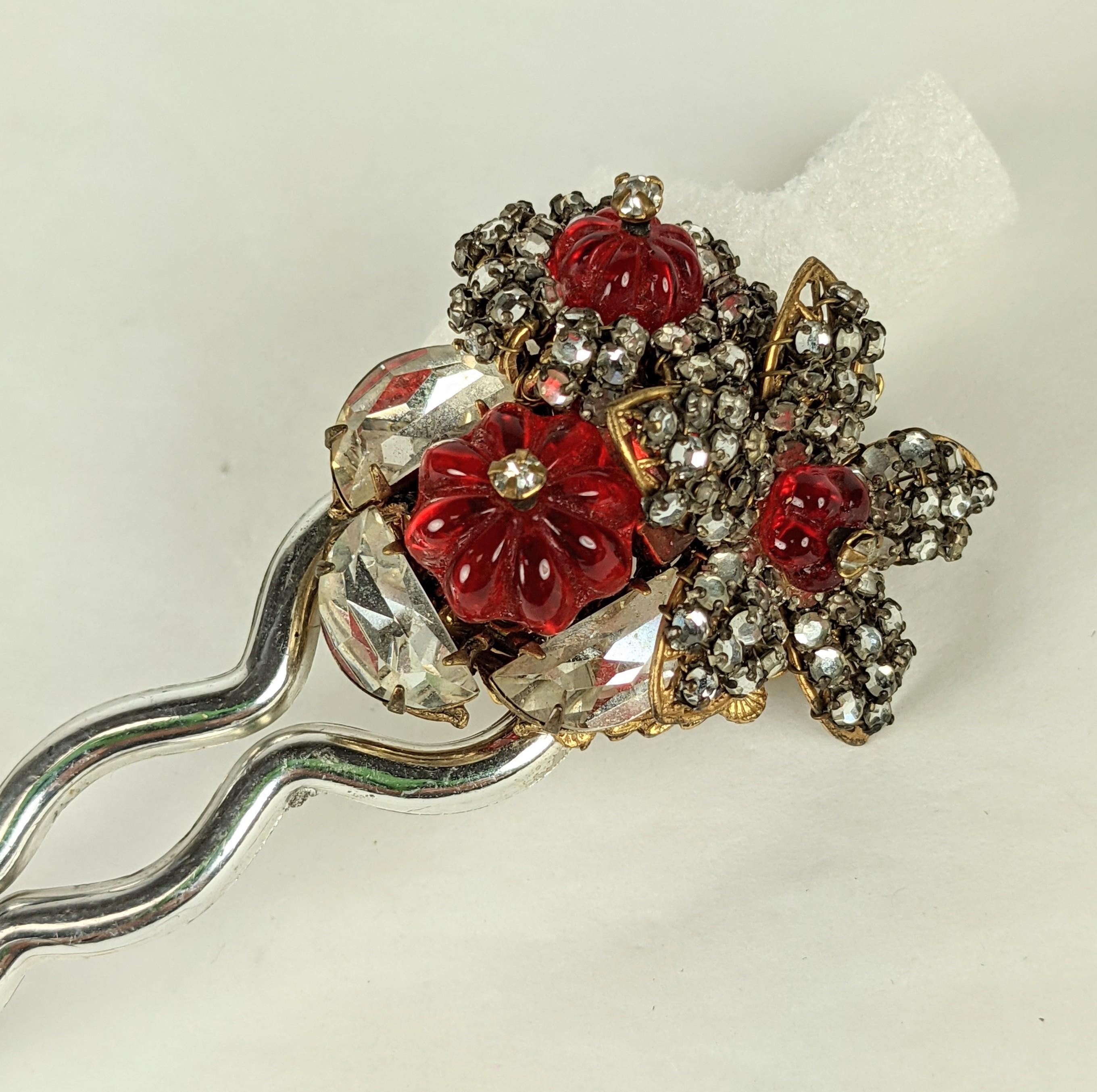 Anglo-Indian Miriam Haskell  Rare Ruby Melon Bead  Gripoix Glass Haircomb For Sale