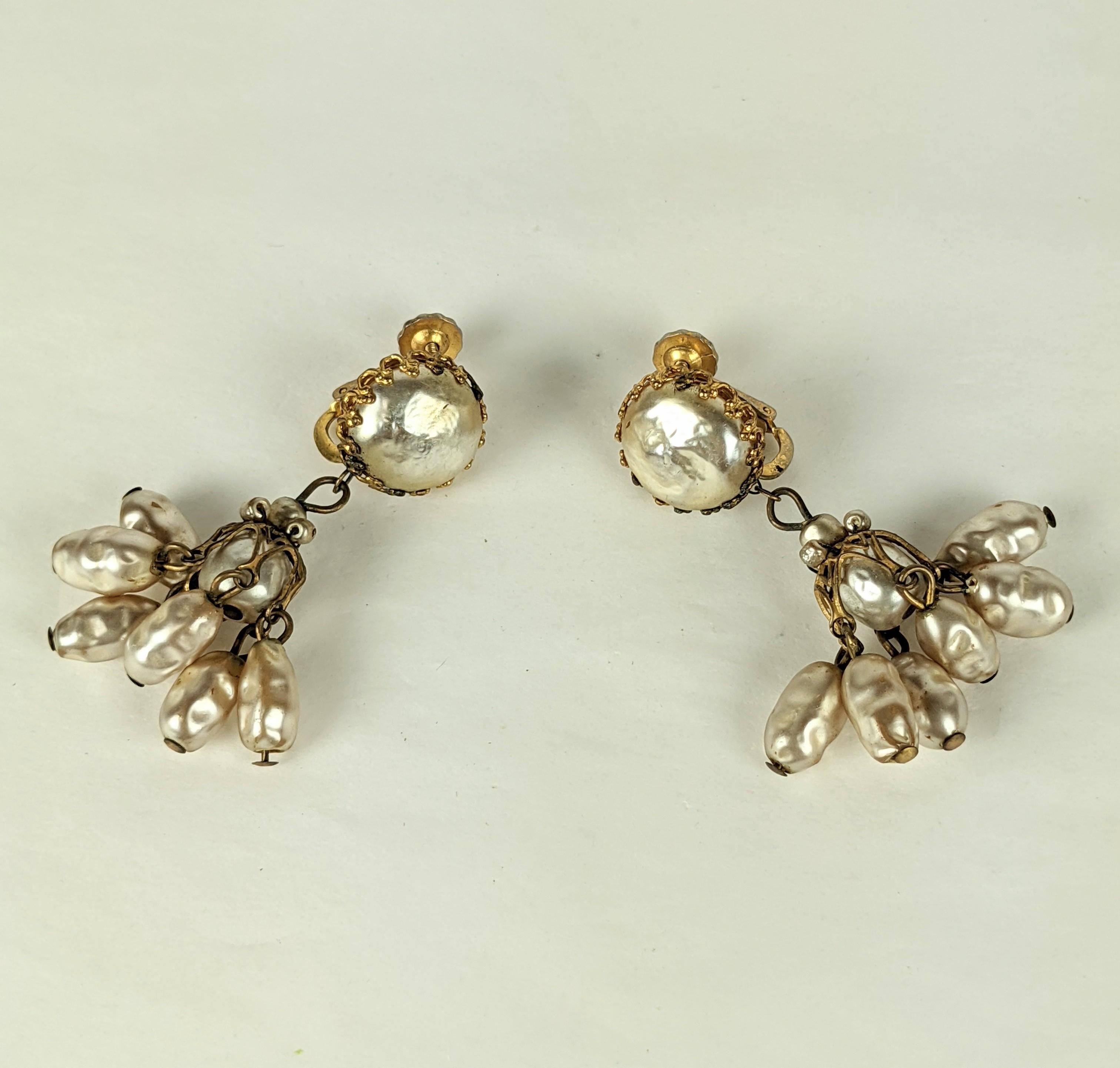Miriam Haskell Rice Pearl Tassel Earrings In Excellent Condition For Sale In New York, NY