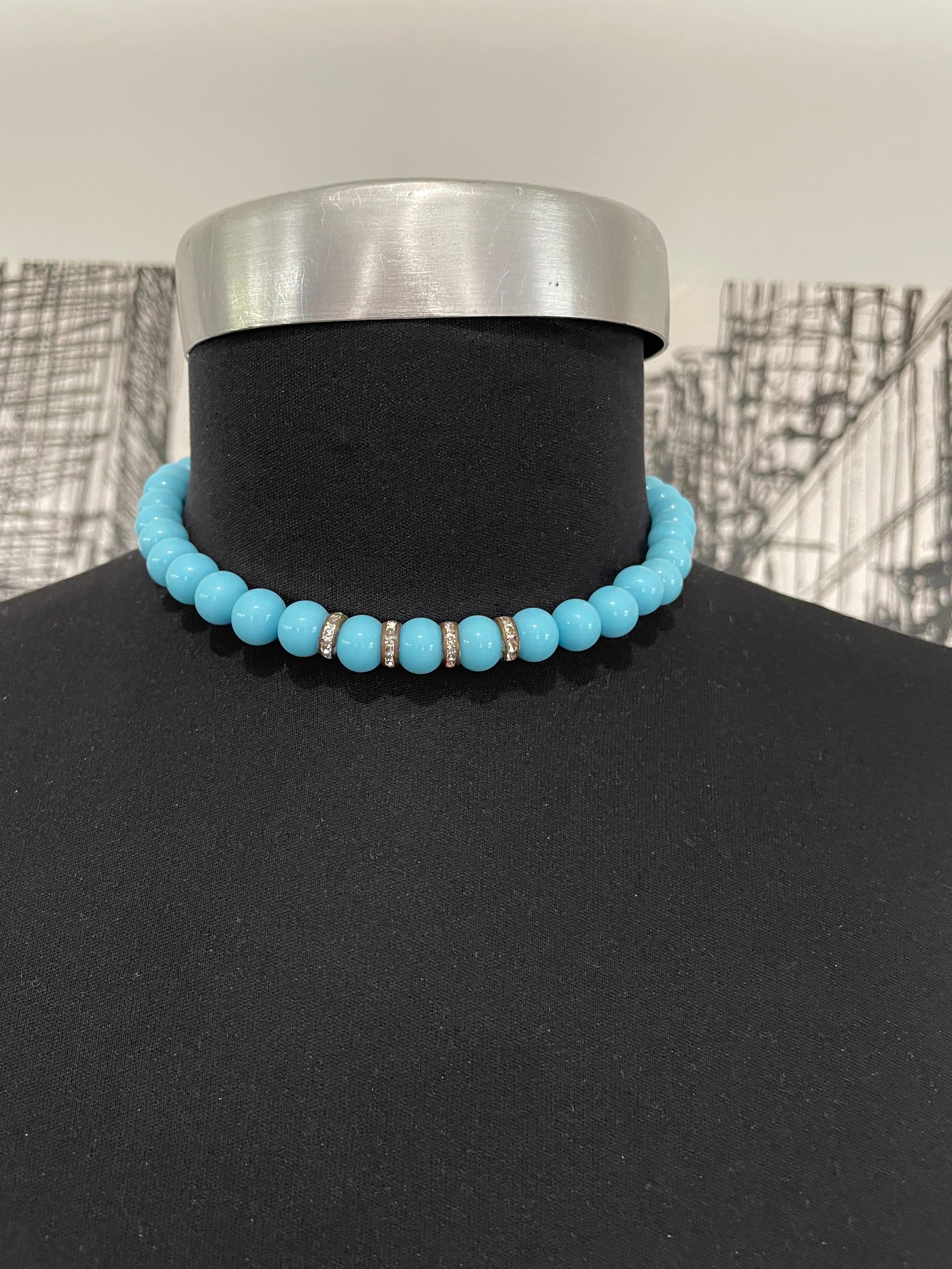  Miriam Haskell Robin's Egg Blue Necklace 1940s For Sale 1