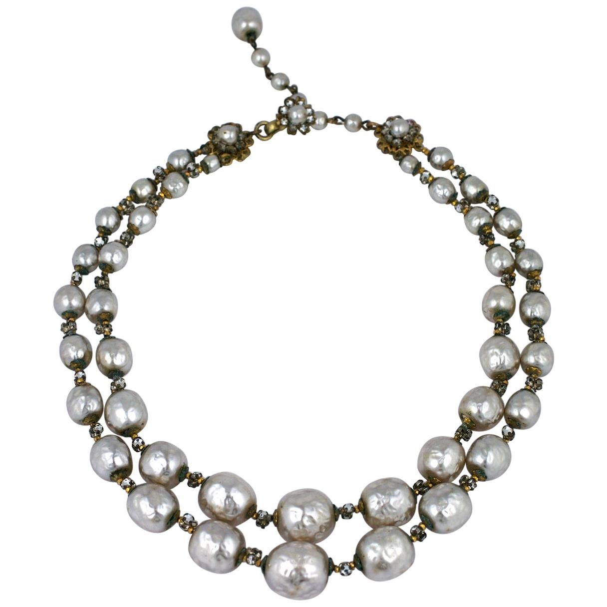 Miriam Haskell Rose Montee and Graduated Pearl Necklace For Sale