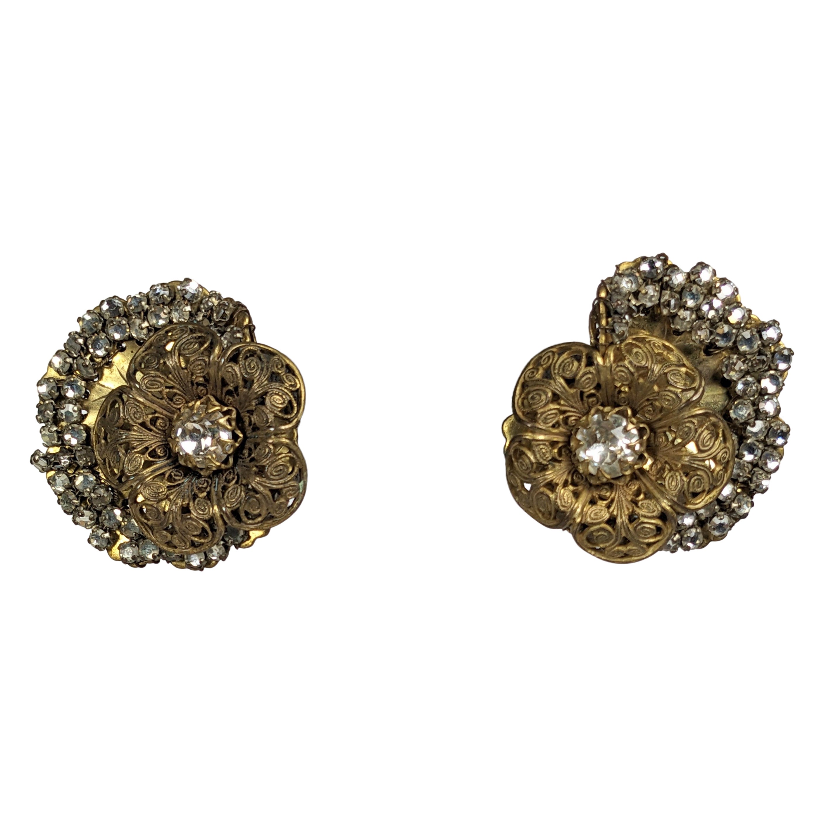 Miriam Haskell Rose Montee Flower Earrings