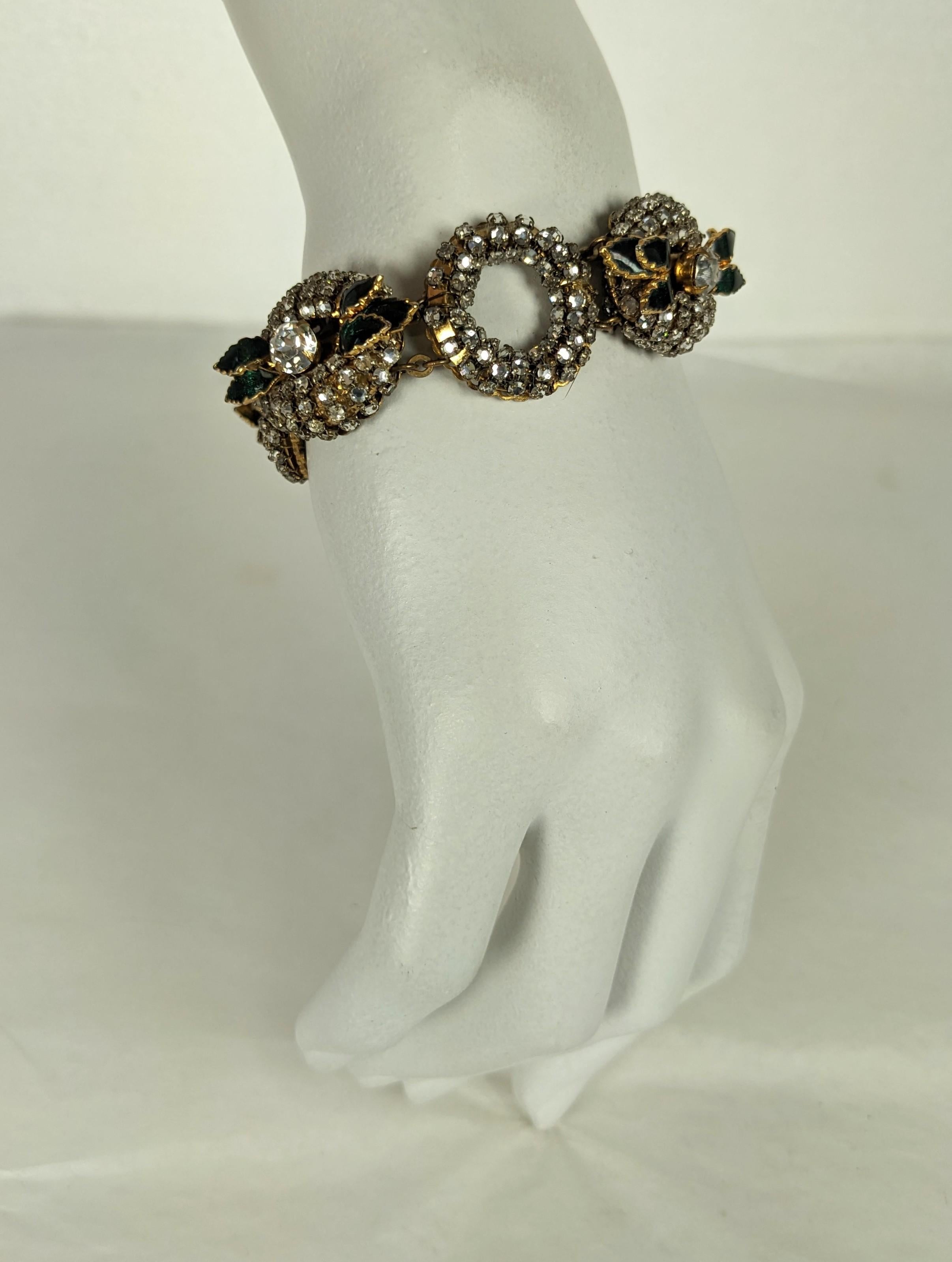 Miriam Haskell Rose Montees Crystal Link and Enamel Bracelet For Sale 5