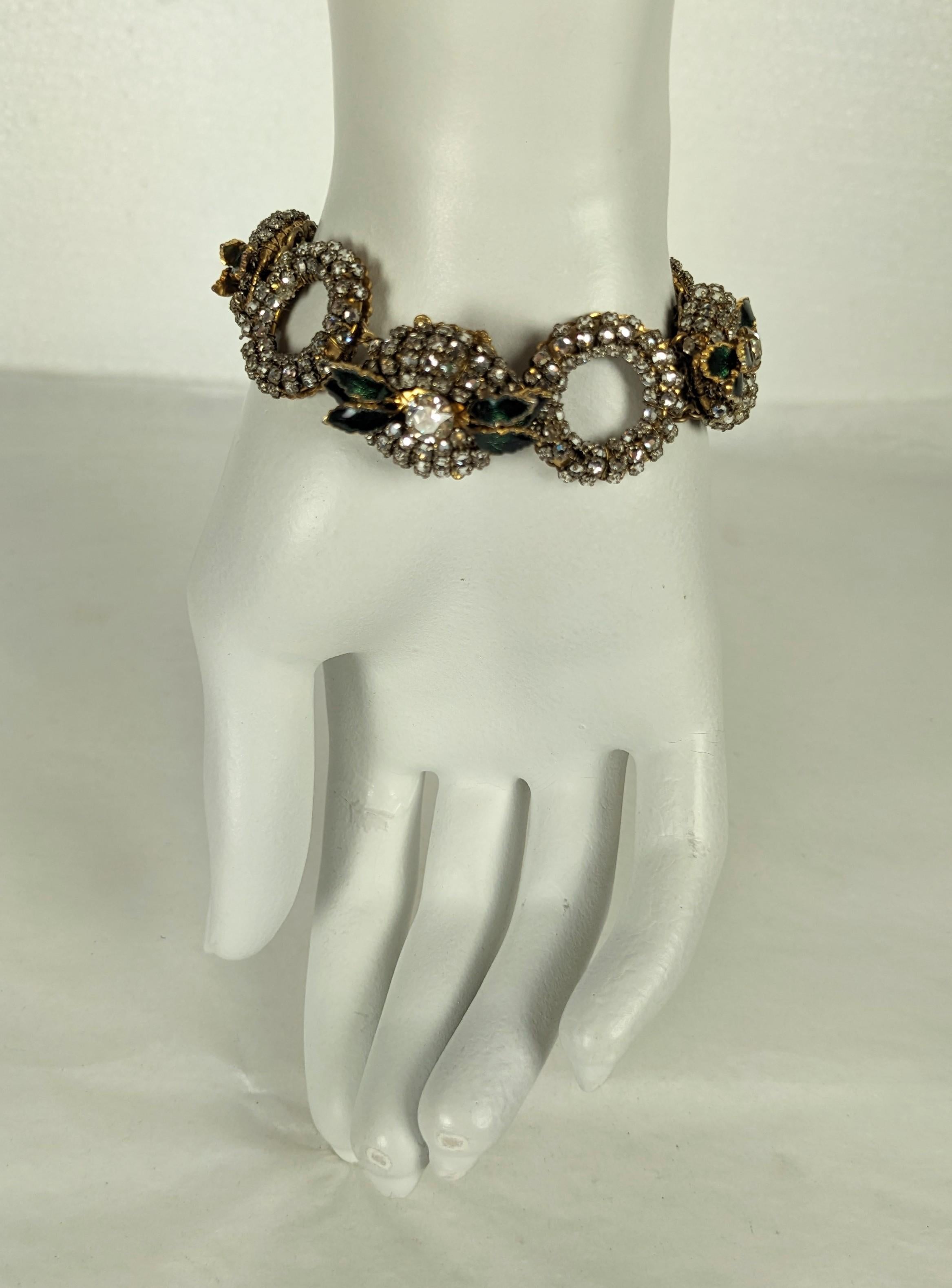 Miriam Haskell Rose Montees Crystal Link and Enamel Bracelet For Sale 6