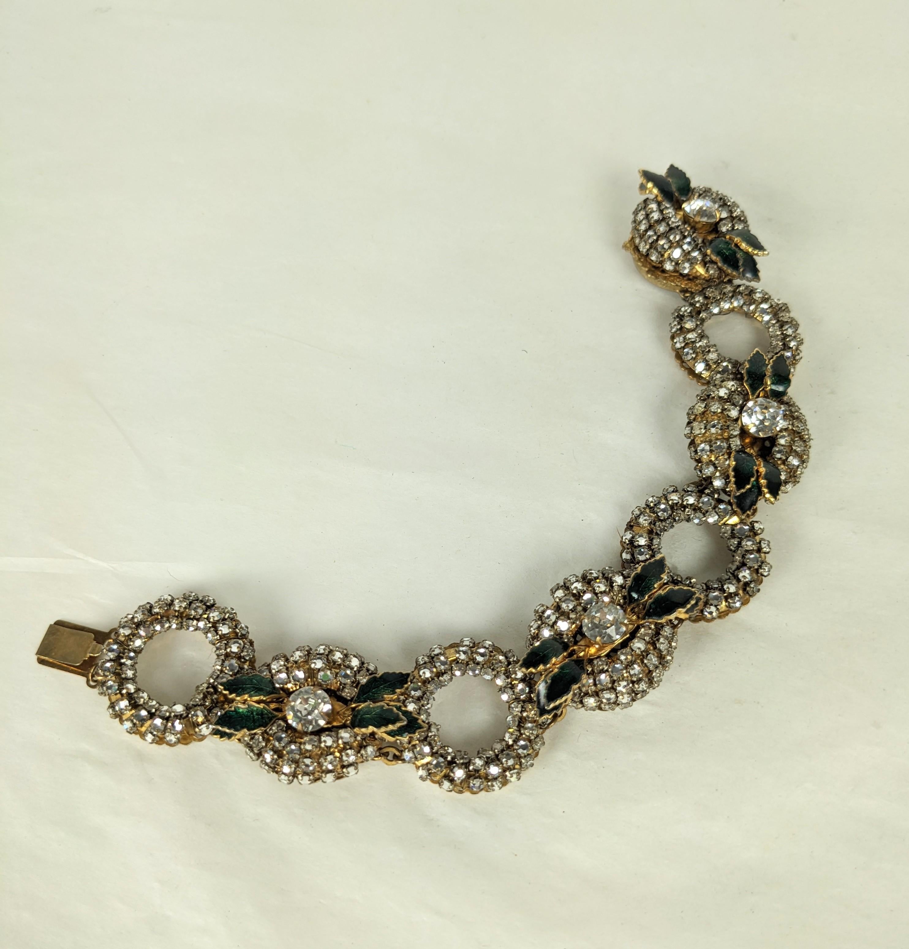 Miriam Haskell Rose Montees Crystal Link and Enamel Bracelet In Good Condition For Sale In New York, NY