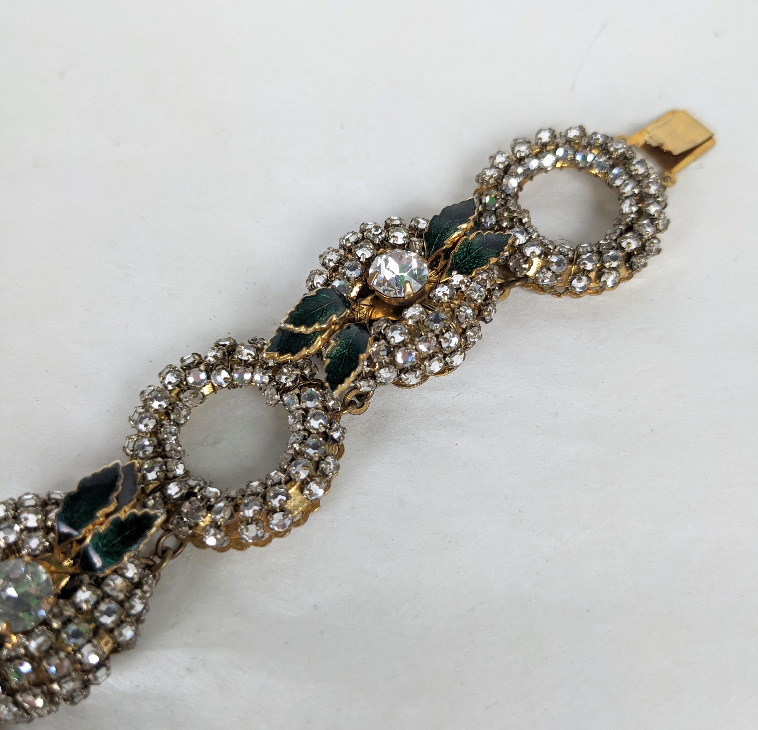 Women's Miriam Haskell Rose Montees Crystal Link and Enamel Bracelet For Sale