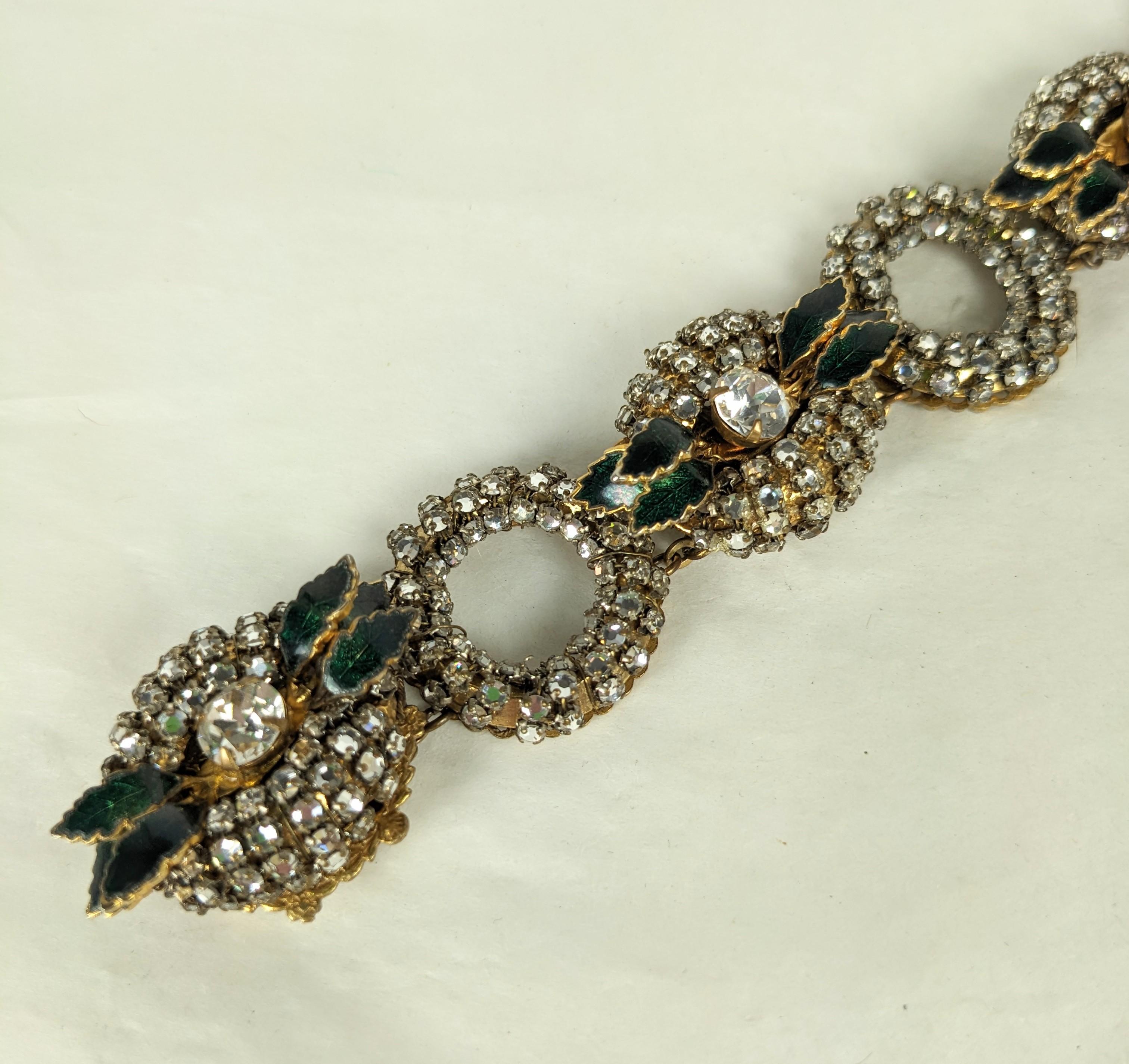Miriam Haskell Rose Montees Crystal Link and Enamel Bracelet For Sale 1