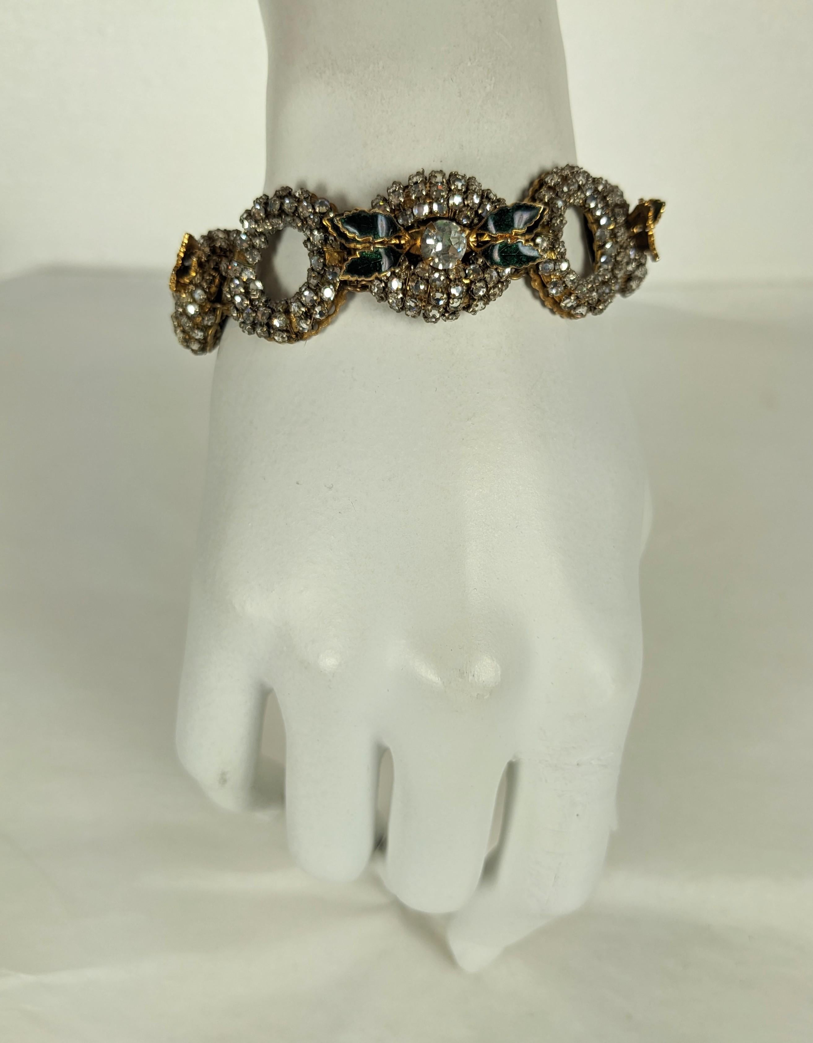 Miriam Haskell Rose Montees Crystal Link and Enamel Bracelet For Sale 4