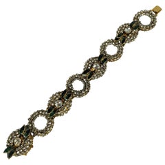 Miriam Haskell Rose Montees Crystal Link and Enamel Bracelet
