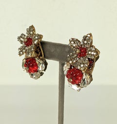Miriam Haskell Ruby Melon Bead Gripoix Glass Earclips