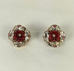 Miriam Haskell Ruby Melon Bead Gripoix Glass Earclips