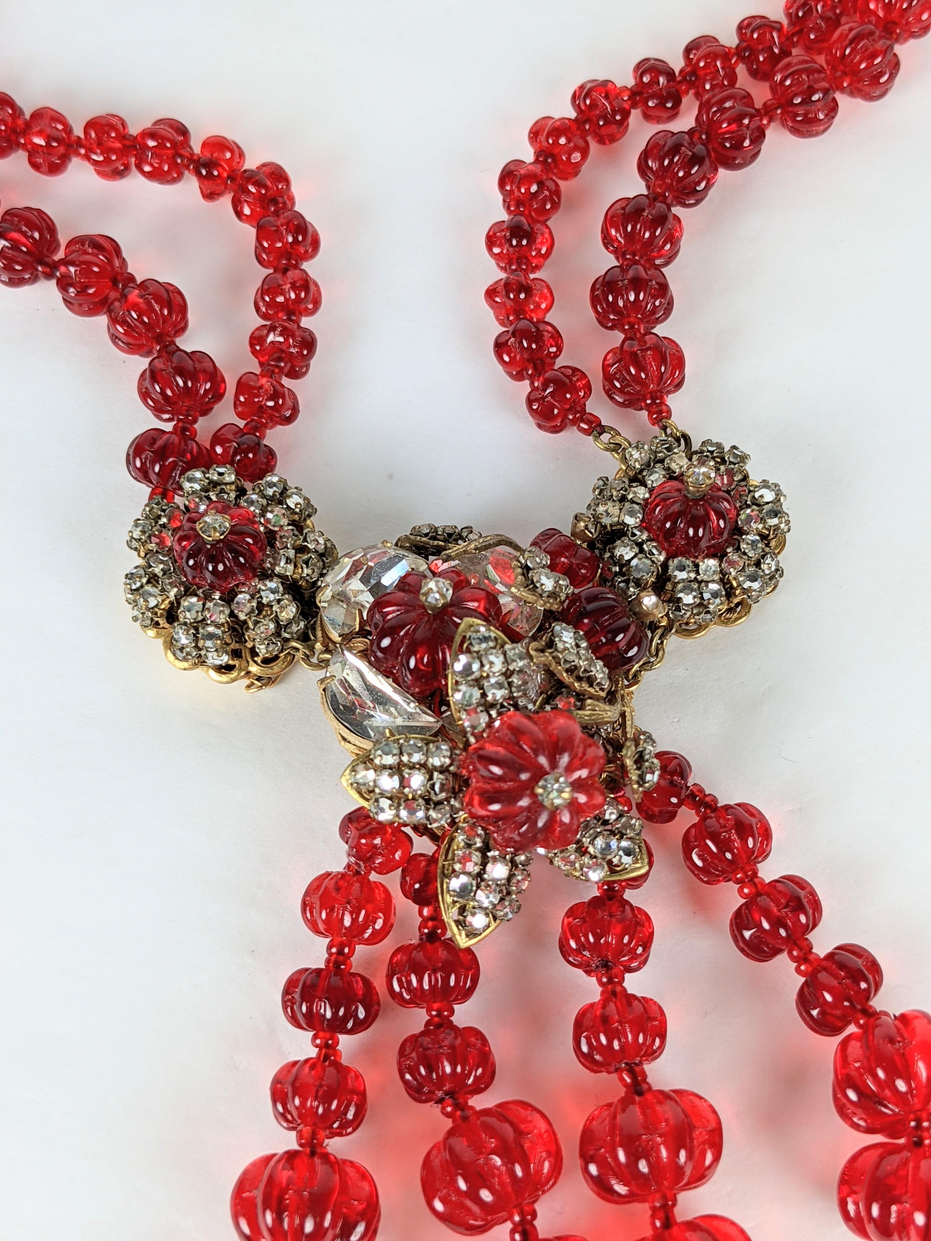 Miriam Haskell Ruby Melon Gripoix Glass Bead Necklace 4