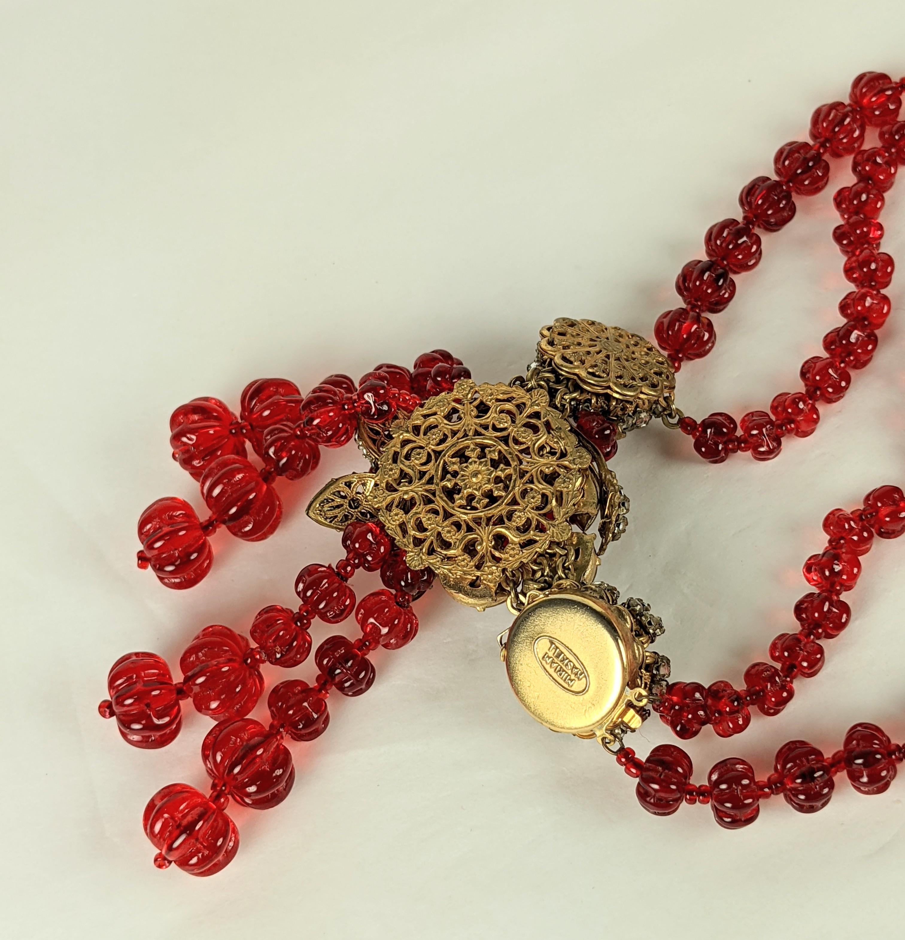 Miriam Haskell Ruby Melon Gripoix Glass Bead Necklace 5