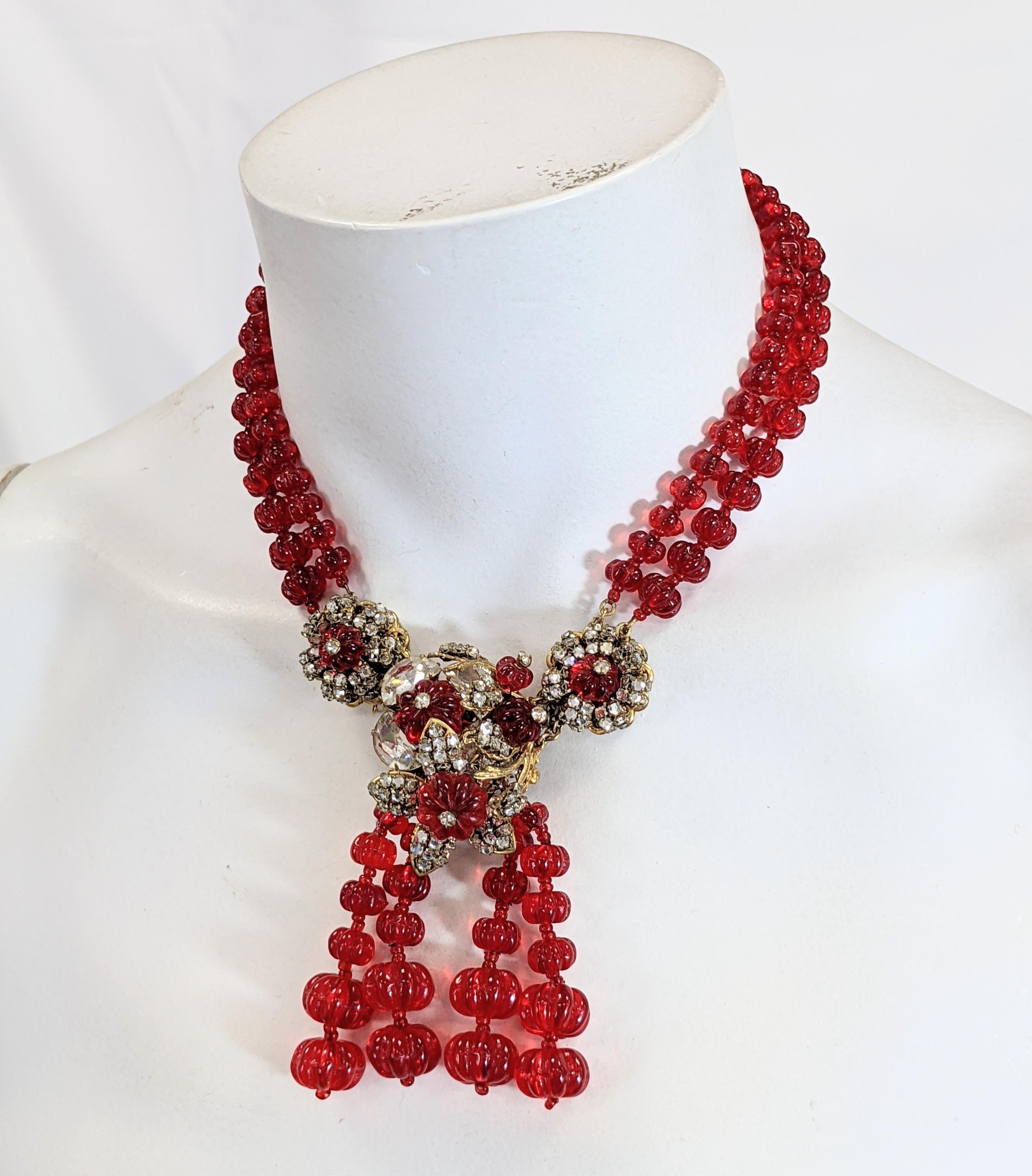 Anglo-Indian Miriam Haskell Ruby Melon Gripoix Glass Bead Necklace