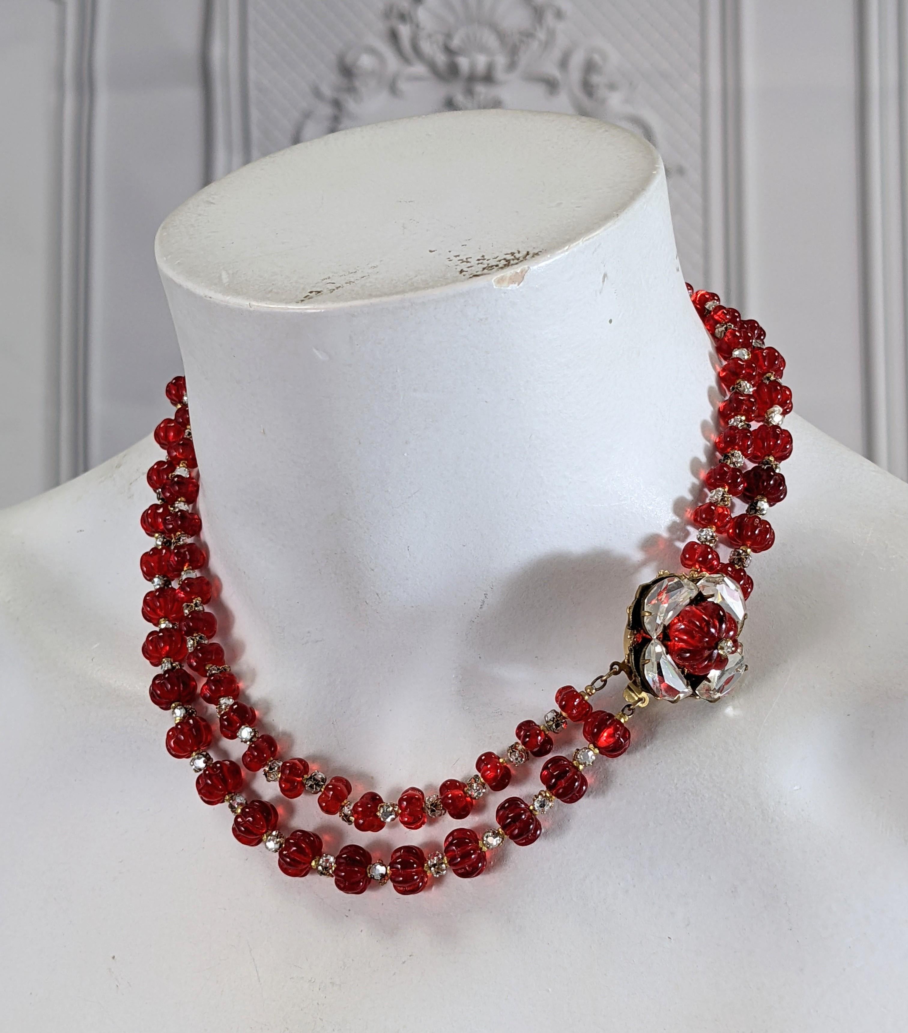 Anglo-Indian Miriam Haskell Ruby Melon Gripoix Glass Bead Necklace For Sale