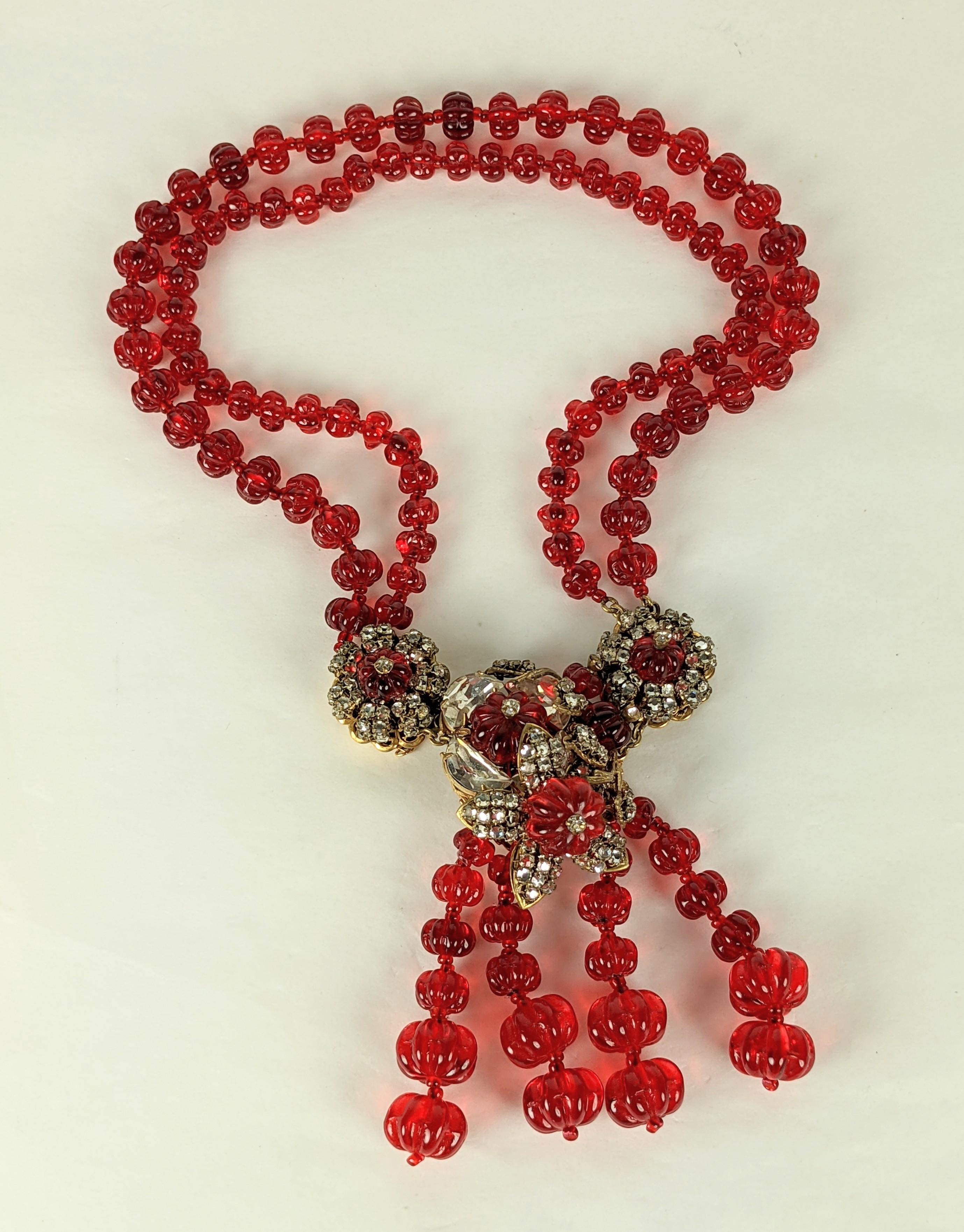 Miriam Haskell Ruby Melon Gripoix Glass Bead Necklace 1
