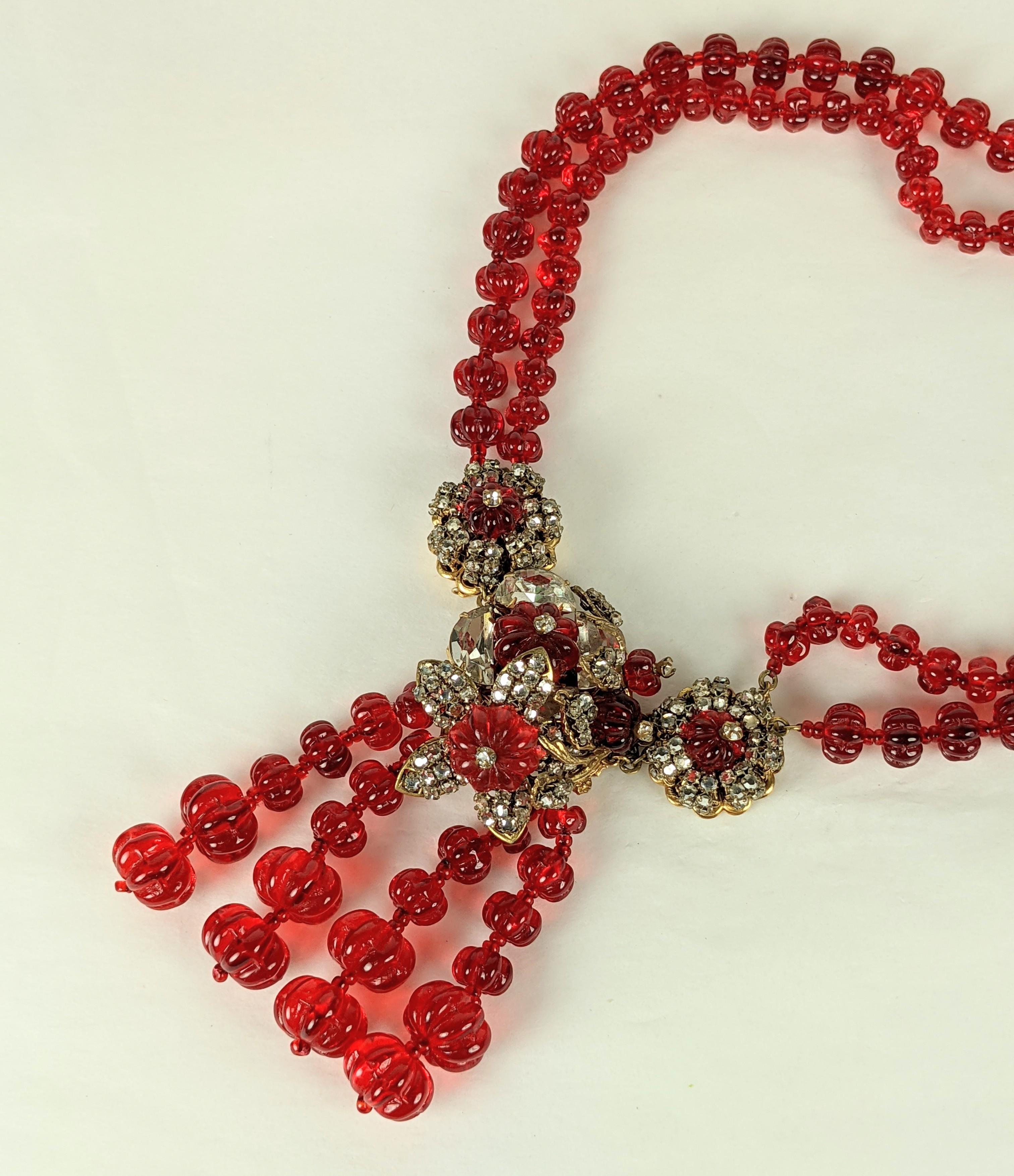 Miriam Haskell Ruby Melon Gripoix Glass Bead Necklace 2