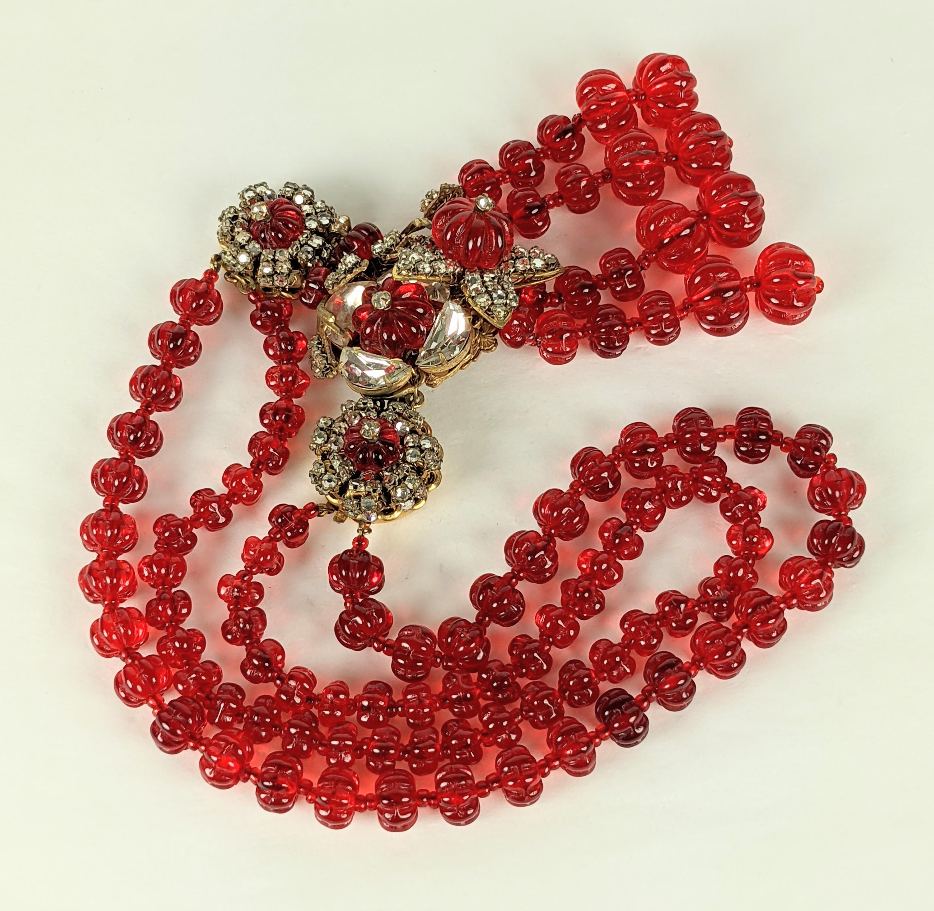 Miriam Haskell Ruby Melon Gripoix Glass Bead Necklace 3