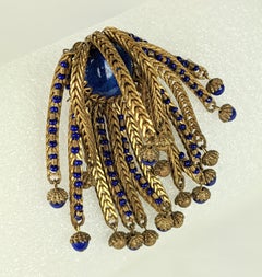 Miriam Haskell Russian Gilt Lapis Seed Bead Octopus Pin