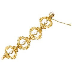 Miriam Haskell Russian Gilt Metal Baroque Glass Pearl Link Bracelet circa 1950s