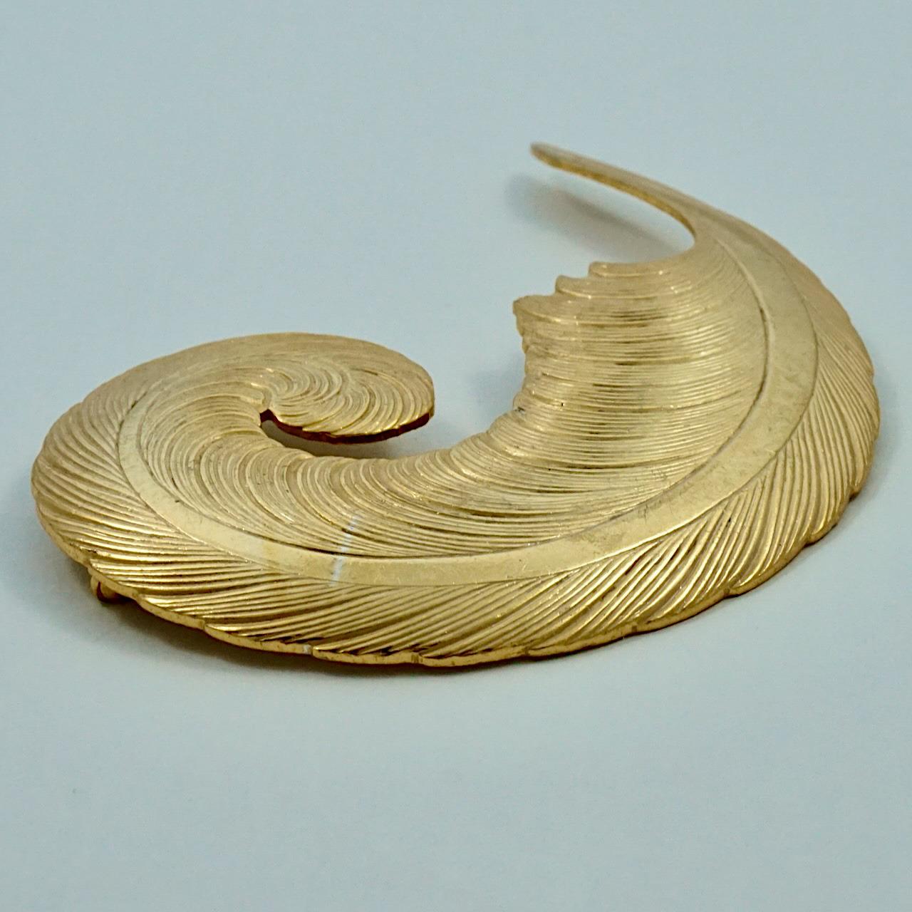 Women's or Men's Miriam Haskell Russian Gold Plated Feather Brooch