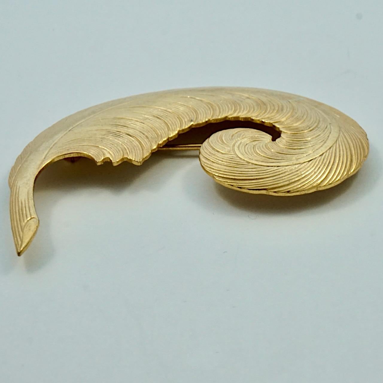 Miriam Haskell Russian Gold Plated Feather Brooch 1