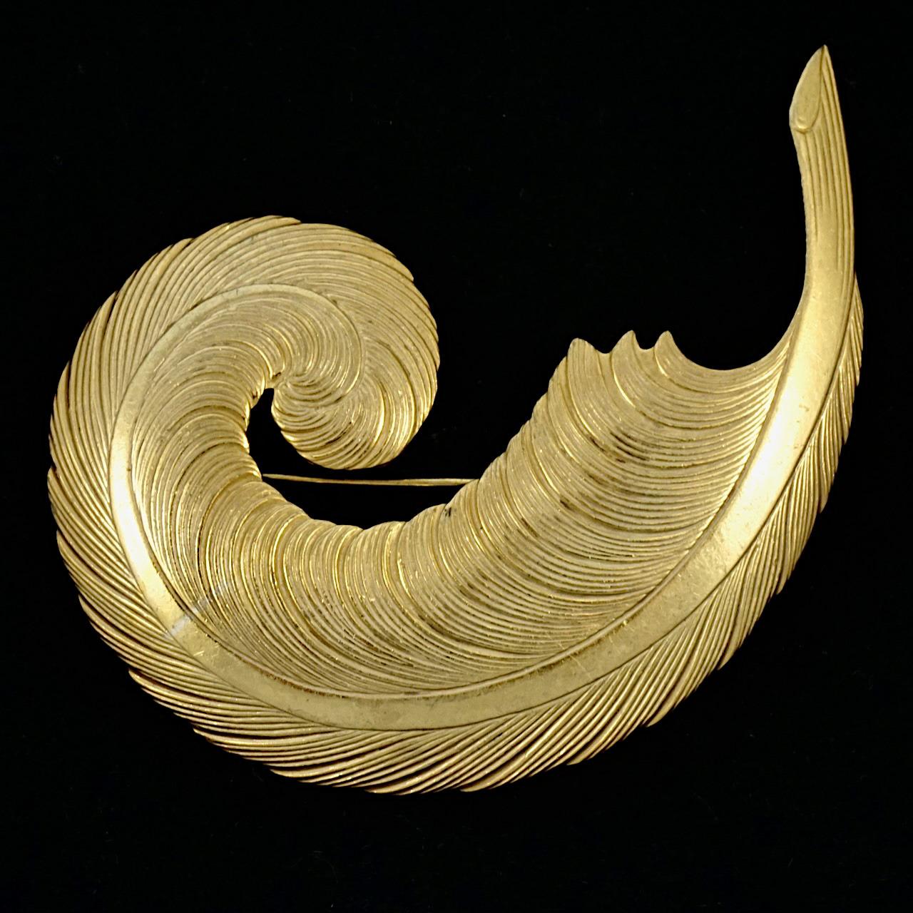 Miriam Haskell Russian Gold Plated Feather Brooch 2