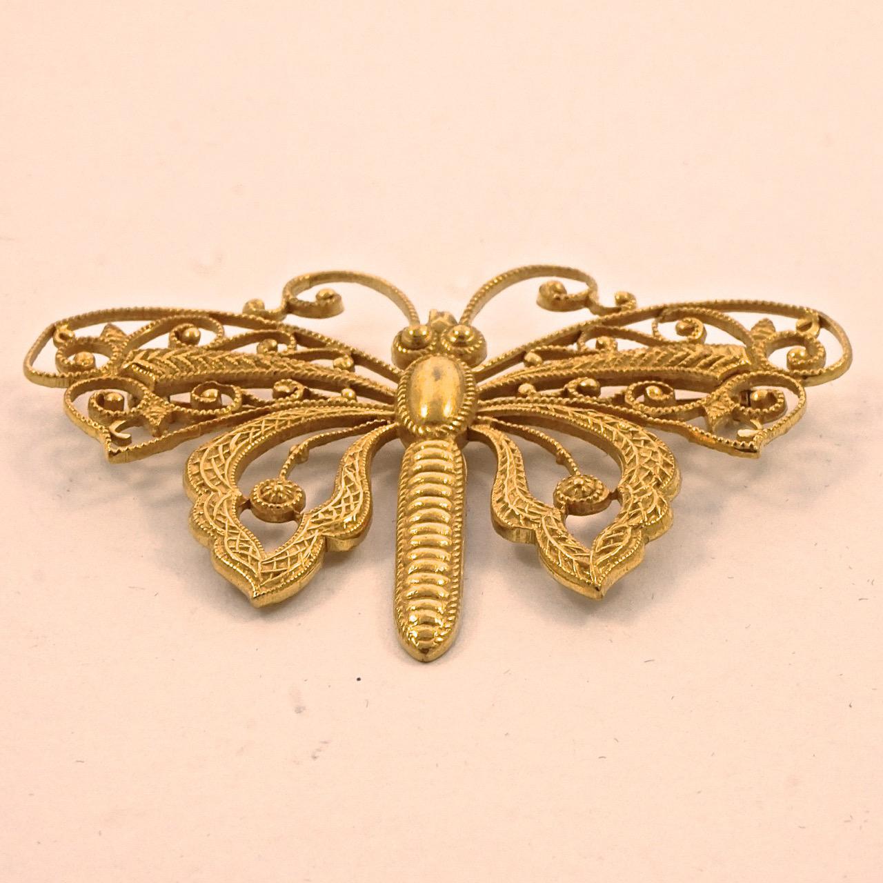 Miriam Haskell Russian Gold Plated Ornate Butterfly Brooch 2