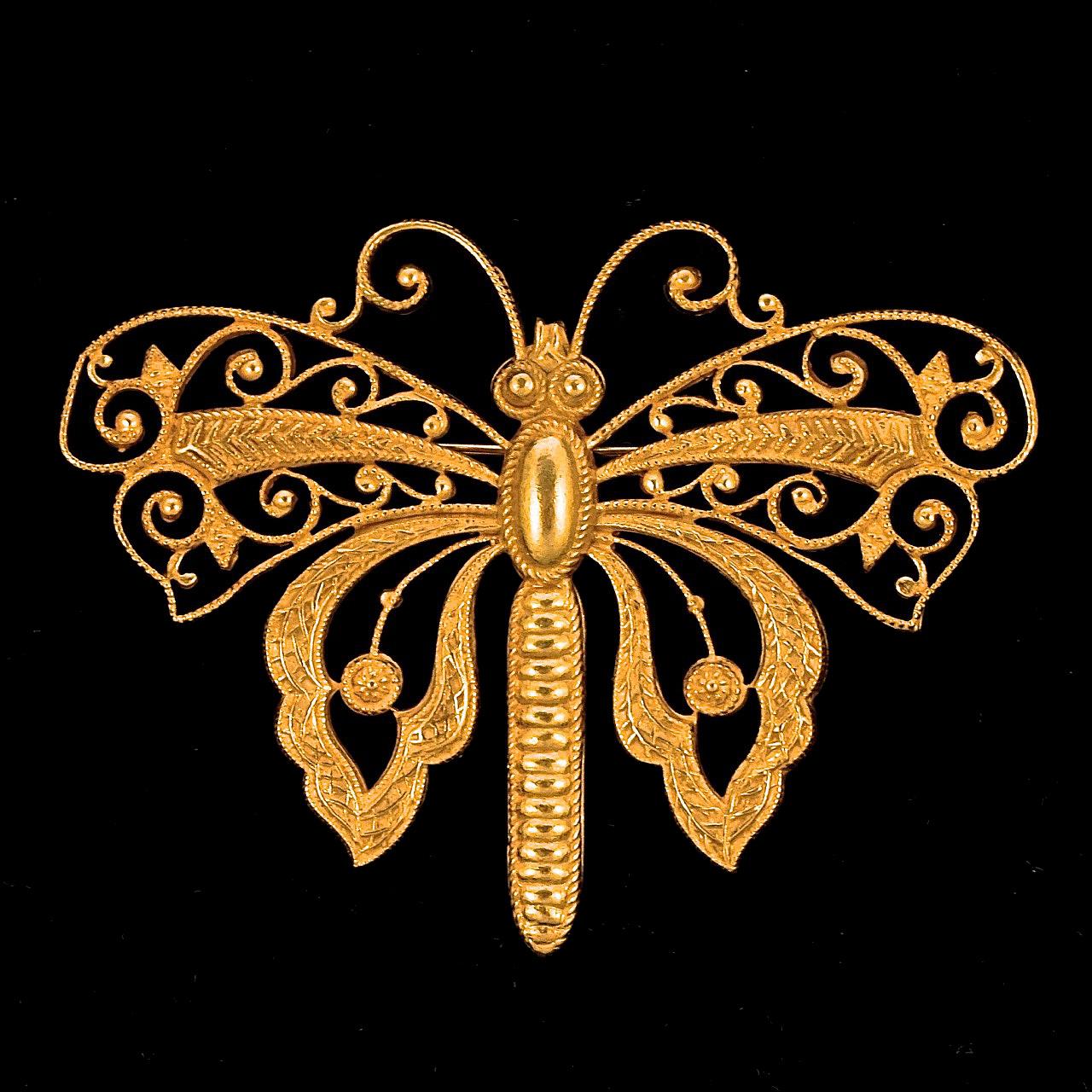 Miriam Haskell Russian Gold Plated Ornate Butterfly Brooch 3