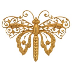 Miriam Haskell Russian Gold Plated Ornate Butterfly Brooch