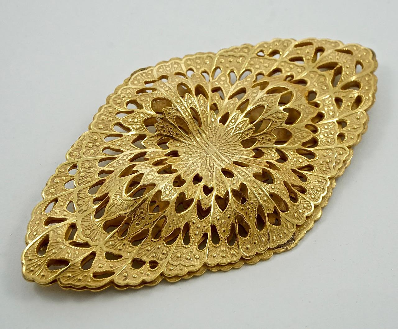 Miriam Haskell Russian Gold Plated Ornate Diamond Domes Brooch In Good Condition For Sale In London, GB