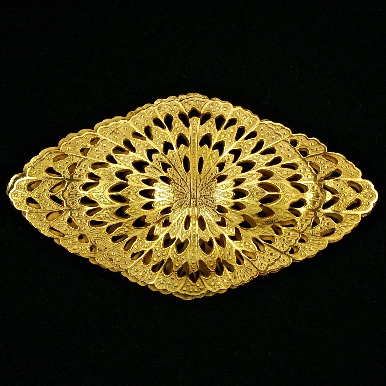 Miriam Haskell Russian Gold Plated Ornate Diamond Domes Brooch For Sale 2