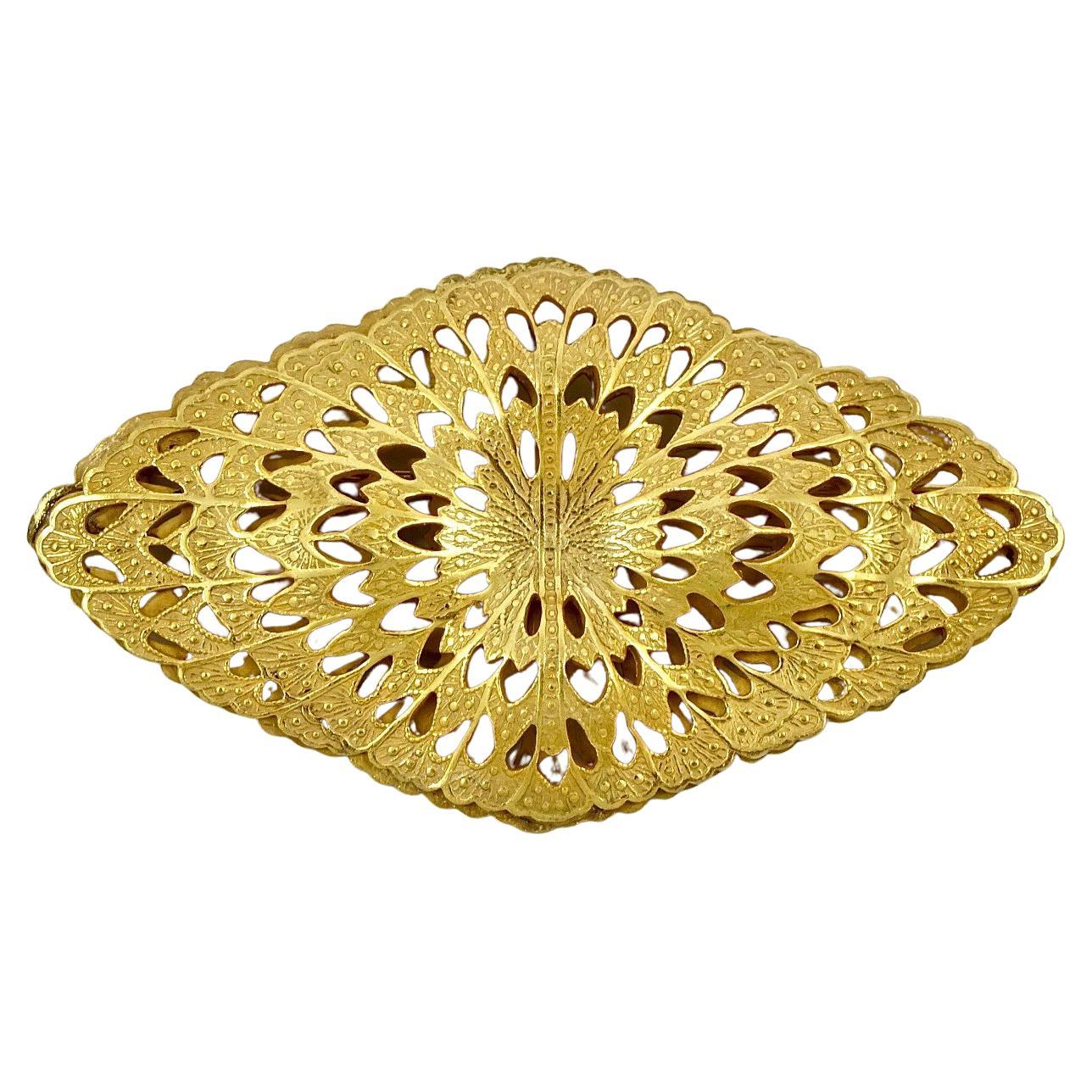 Miriam Haskell Russian Gold Plated Ornate Diamond Domes Brooch For Sale