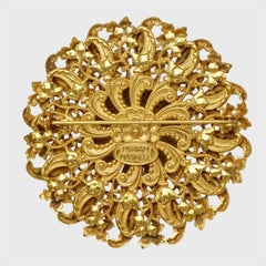 Miriam Haskell Russian Gold Plated Ornate Flower and Leaf Dome Brooch