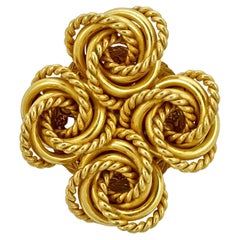 Miriam Haskell Russian Gold Plated Rope Twist and Shiny Circles Brooch