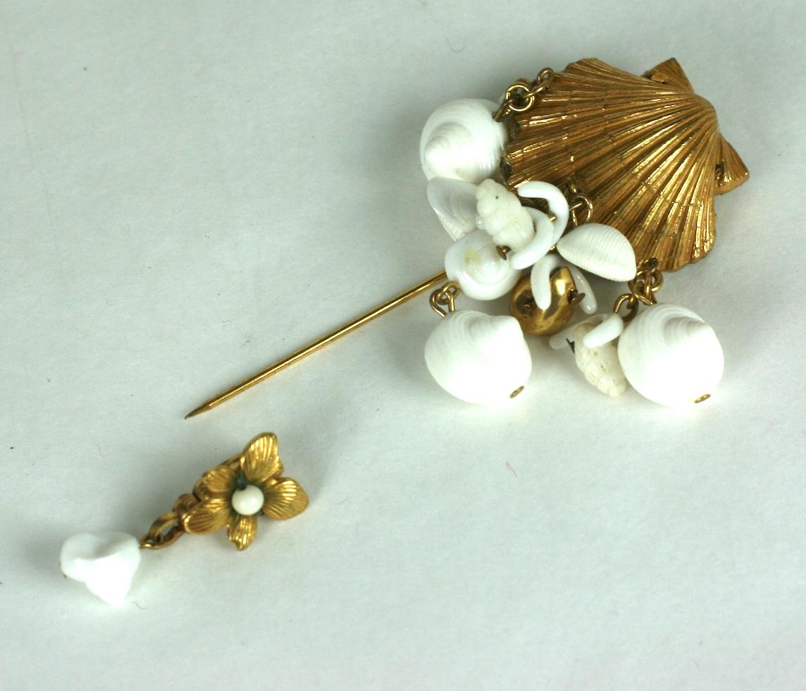 Women's or Men's Miriam Haskell Sea Shell Jabot Pin For Sale
